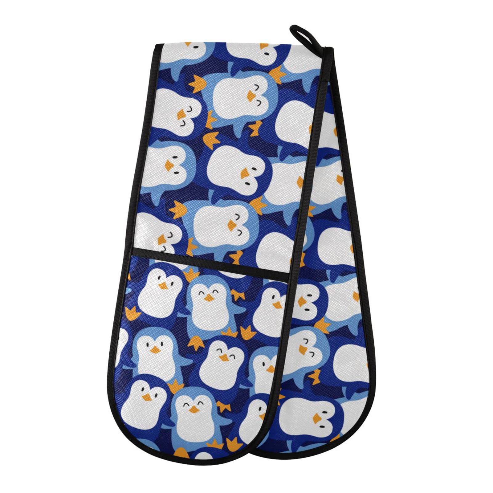 Youjuner Colour 68 Double Oven Glove Cute Penguin Pattern Heat Resistant Double Ovens Mitt Modern Cooking Gloves Potholders