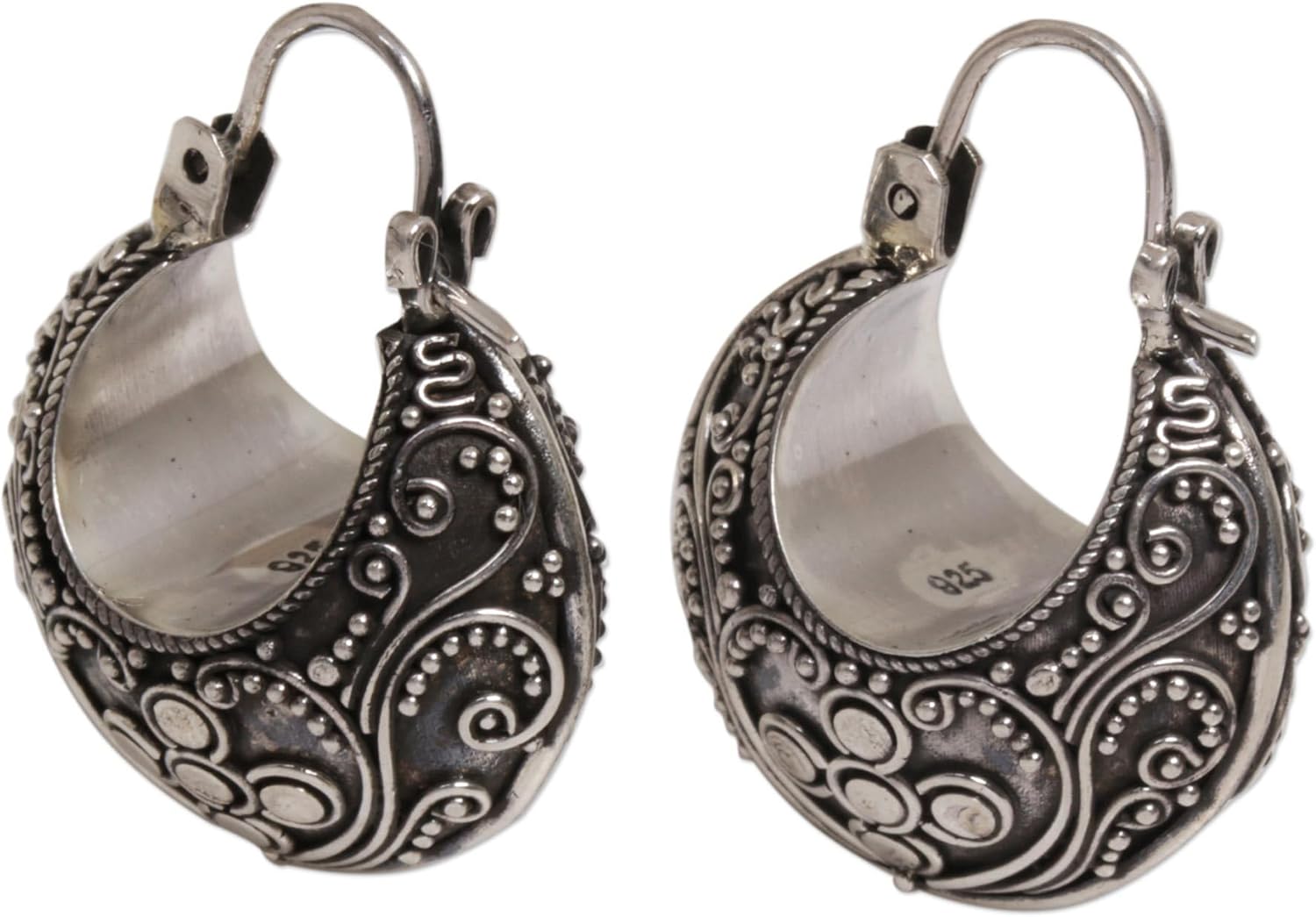 NOVICA Artisan Handmade .925 Sterling Silver Hoop Earrings Floral Indonesia 'Bali Paradise'
