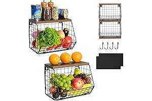 Extraordinary 2-Pack Bamboo-Lidded Wire Baskets for Kitchen Efficiency