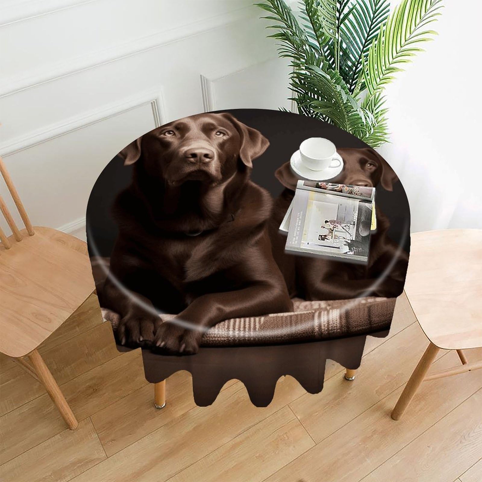 FodPand Brown Labrador Retriever Round Tablecloth - 60 Inch Premium Polyester Table Cloth, Fashion Wrinkle Resistant Decorative Table Cover for Dining Kitchen Party Buffet Tables
