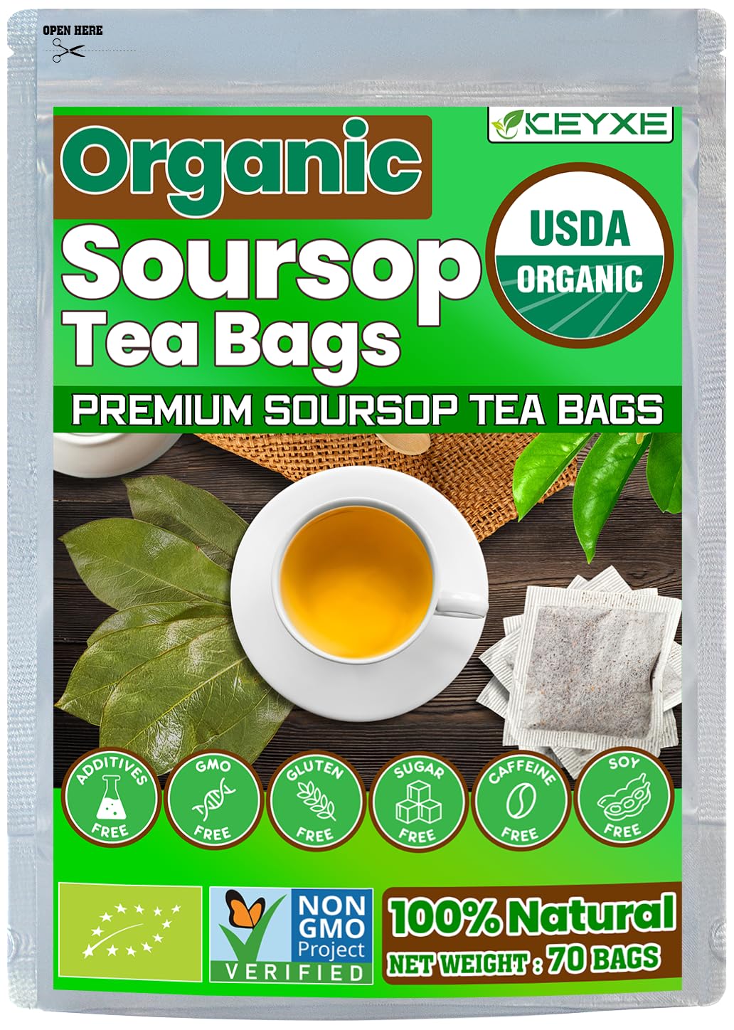 USDA Organic Soursop Graviola Leaves Tea 70 Bags. NonGMO