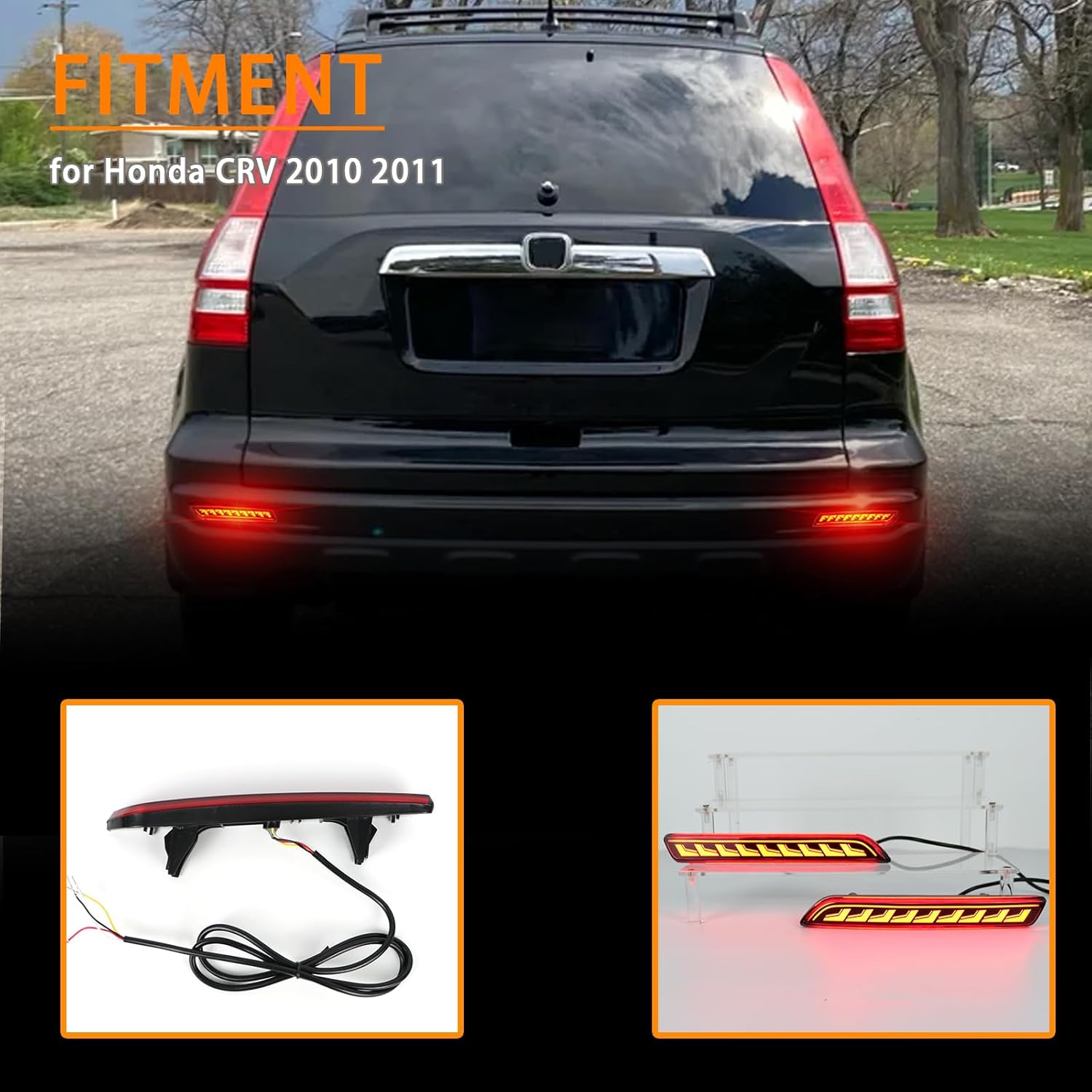 Rear Bumper Reflector Lamp Fog Light DRL Sequential Turn Signal Lamp Feature Kit for Honda CRV CR-V 2010 2011,LED Rear Reflector Tail Lamp Replace OEM Reflector, 33505-SWA-J01 (Red)