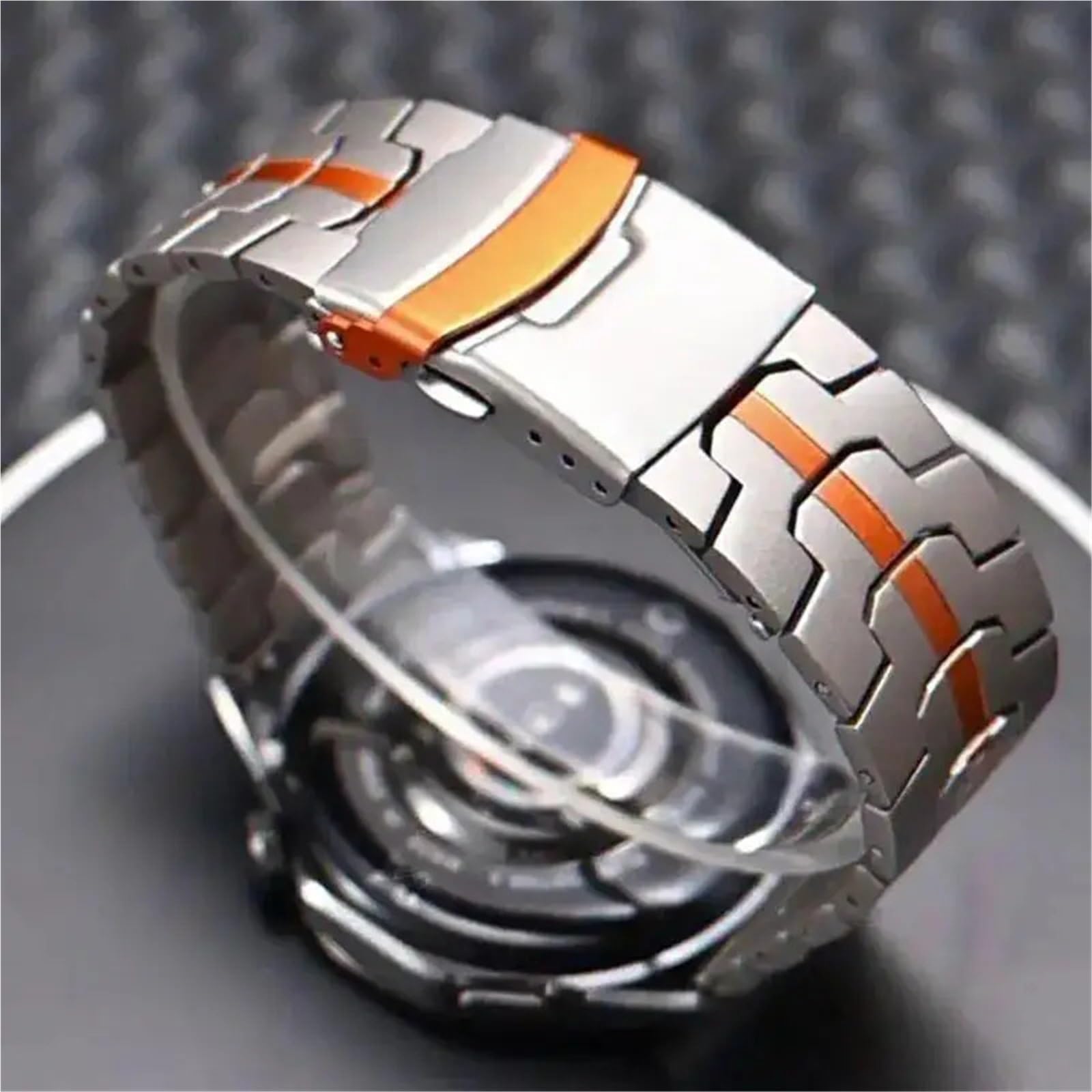 Edelstahl-Uhrenarmband, 20 mm, 22 mm, Metall-Ersatz (silber-orange_22 mm)