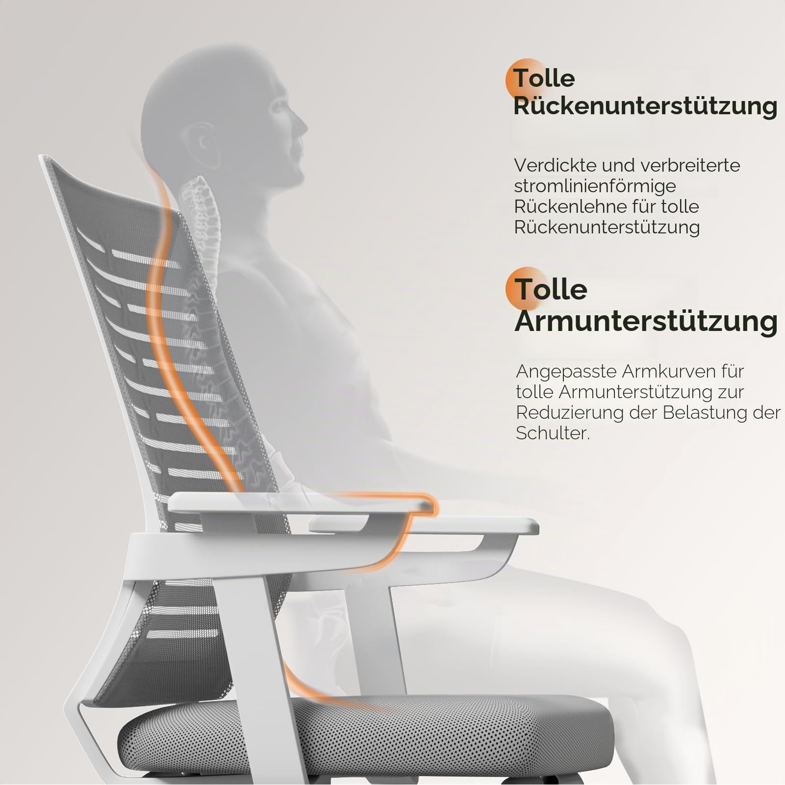 Warmiehomy Schreibtischstuhl ohne Rollen, Ergonomischer Schreibtischstuhl bis 95kg belastbar, Bürostuhl ohne Rollen, Schreibtischstuhl mit Armlehne, Konferenzstuhl, Arbeitsstuhl für Zuhause, Grau
