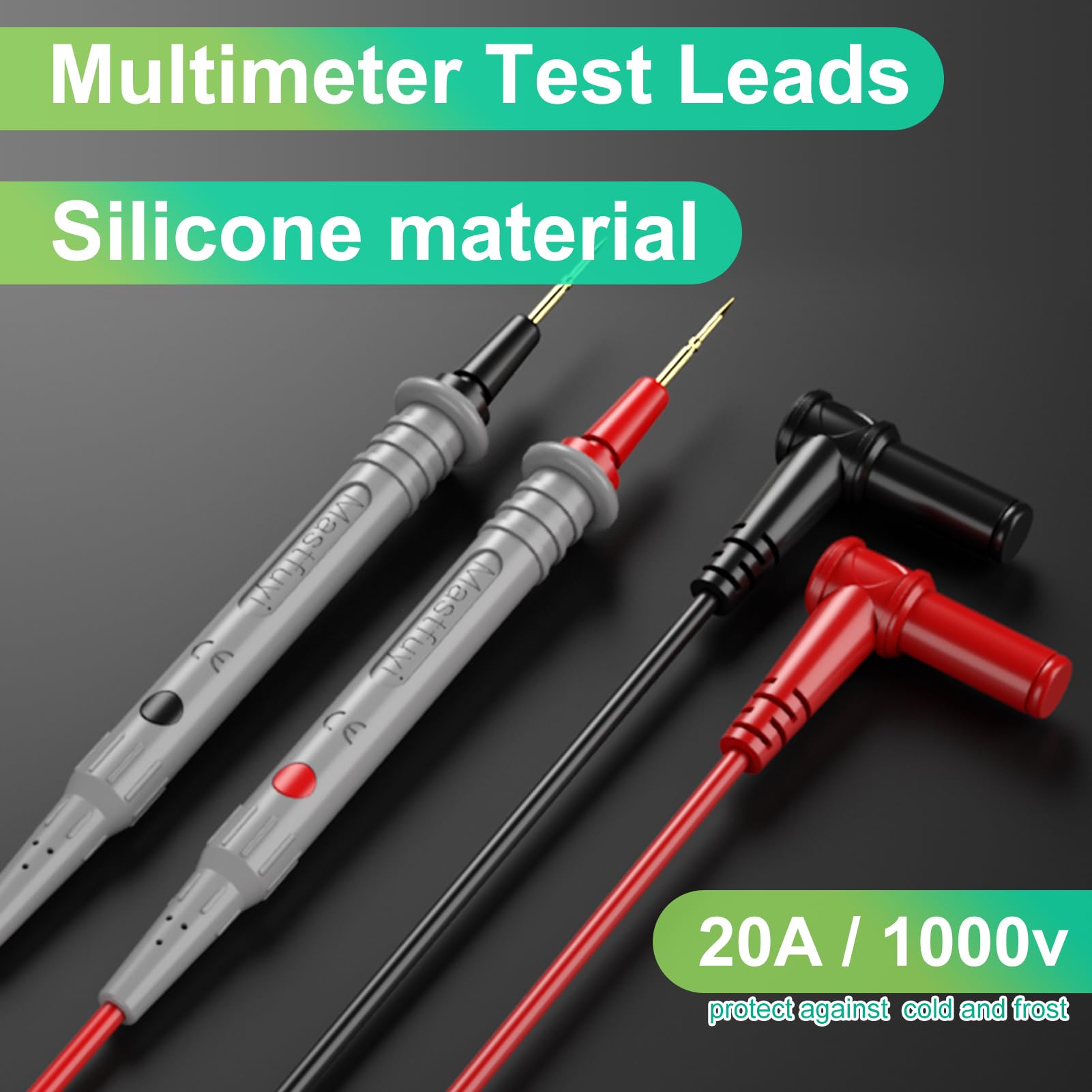 Câbles De Test Pour Multimètre - 1,2 M, Silicone Souple, Pointes Dorées - CAT III 1000V, 20A - Compatible Avec La Plupart Des Multimètres