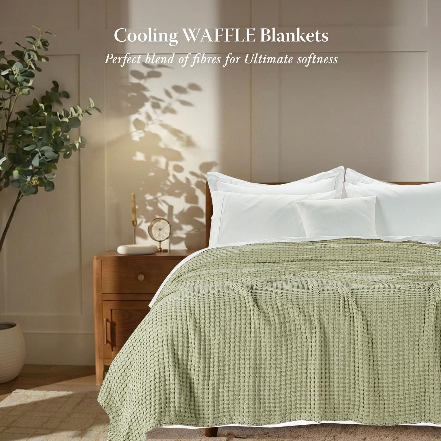 Threadmill Cooling Waffle Blanket King Size | Breathable, Lightweight and Cooling | Made from Rayon Derived from Bamboo | Waffle Throw Blanket for Couch and Sofa | 106 x 92 Inches | Sage Green