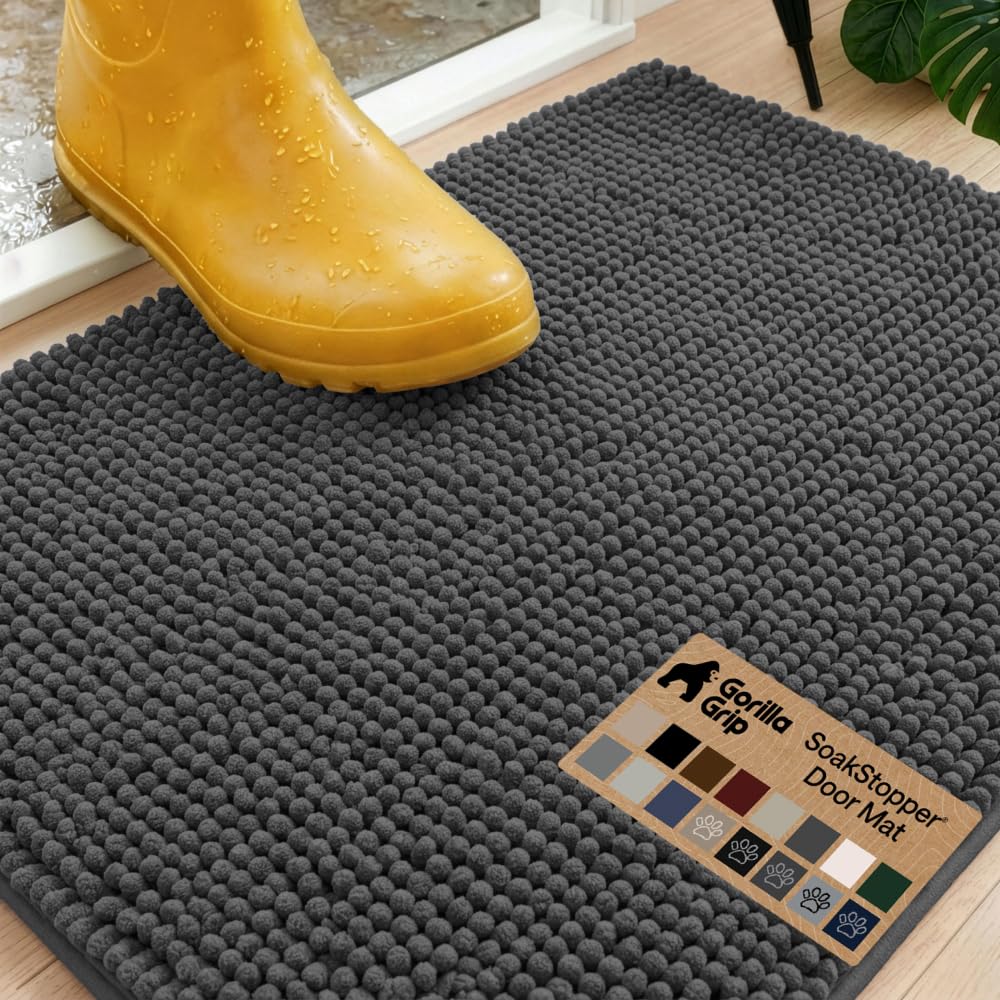 GORILLA GRIP SoakSTOPPER Dog Door Mat, Machine Wash and Dry, 30x20 Charcoal
