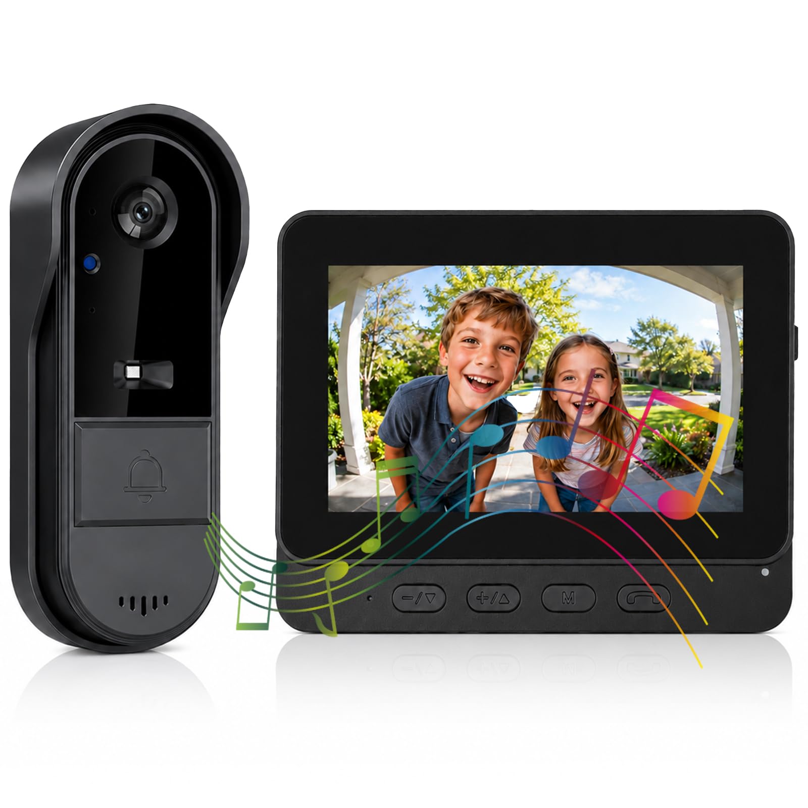 Sonnette sans Fil avec Caméra Extérieur Étanche 1080P, Visiophone Vidéo sans Fil Écran 4.3" Interphone Vidéo Exterieur Etanche avec écran Angle de Vision 170° Portier Vidéo pour Maison, Écran USB