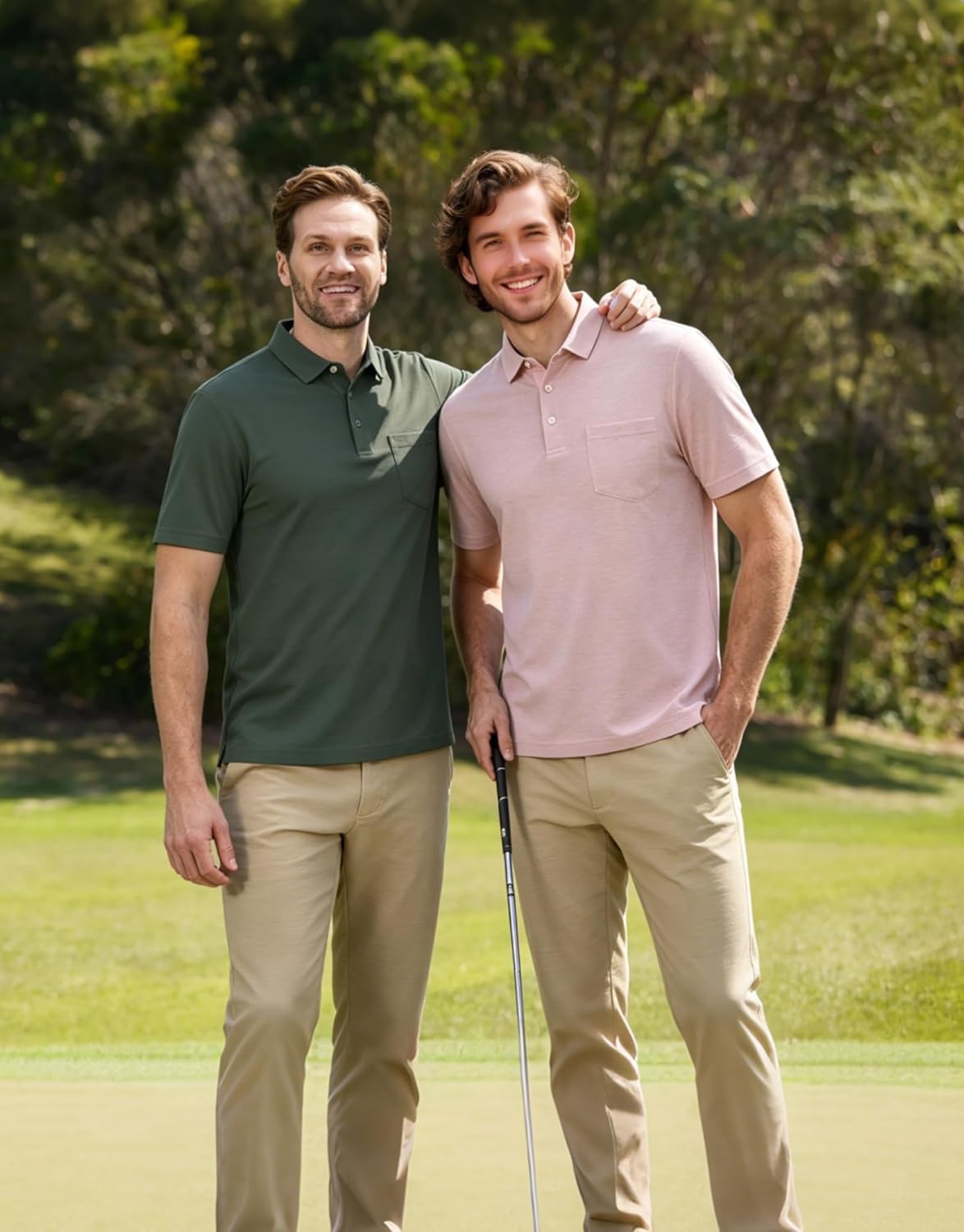 M MAELREG Golf Shirts for Men Heather Pocket Lightweight Moisture Wicking Cllared Stretch Mens Polo Shirts Short Sleeve