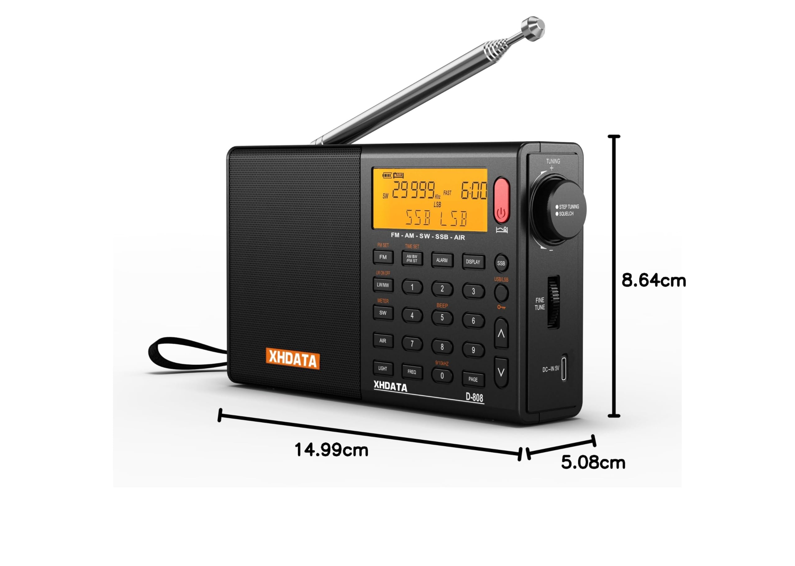 XHDATA D808 rádio digital portátil AM FM SW LW rádio de ondas