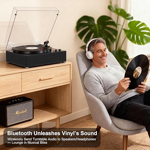 Miniatura 7 de Reproductor de discos de vinilo con altavoces estéreo integrados, tocadiscos de entrada y salida Bluetooth, reproductores LP de 3 velocidades de