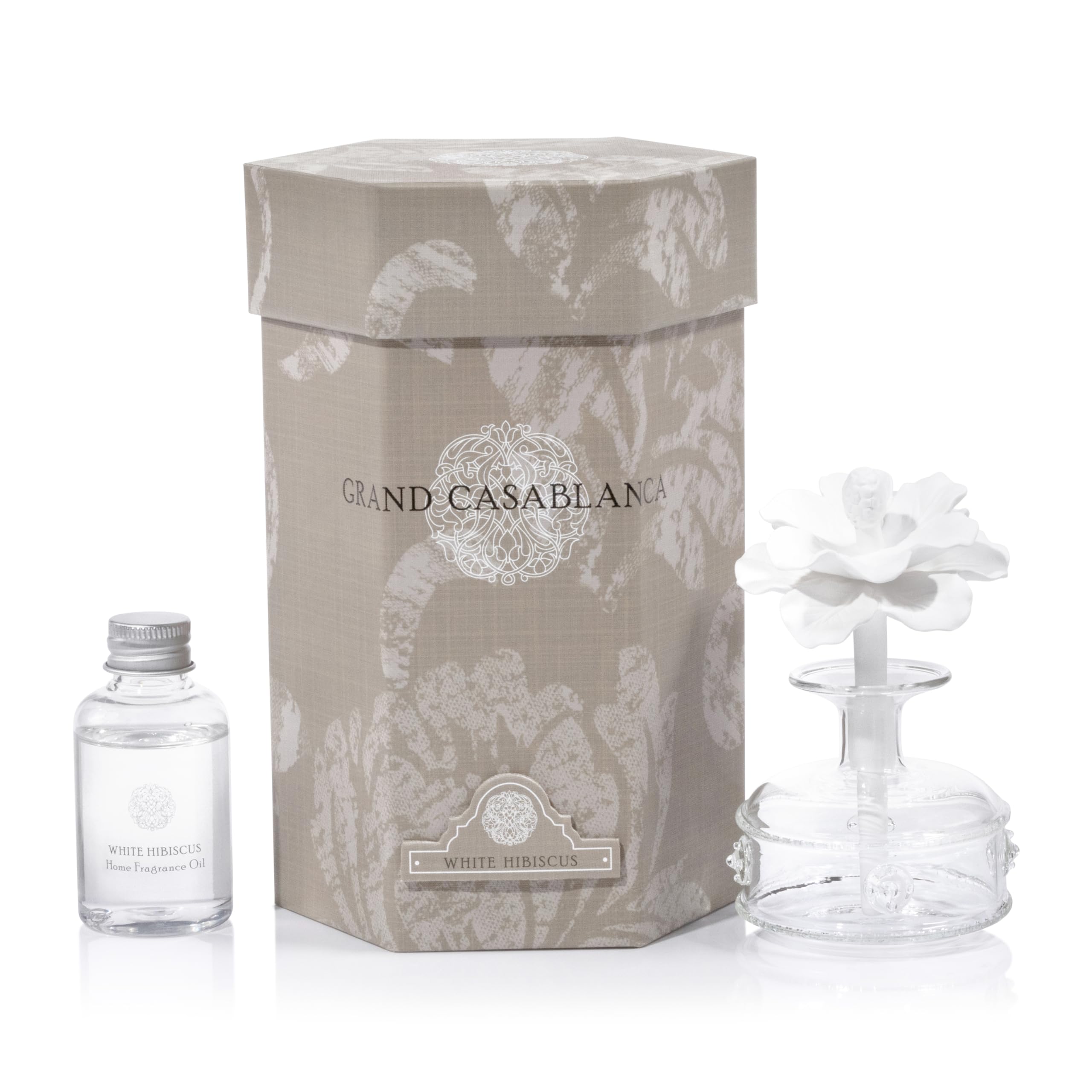 Zodax White Hibiscus Mini Grand Casablanca Aroma Porcelain Diffuser