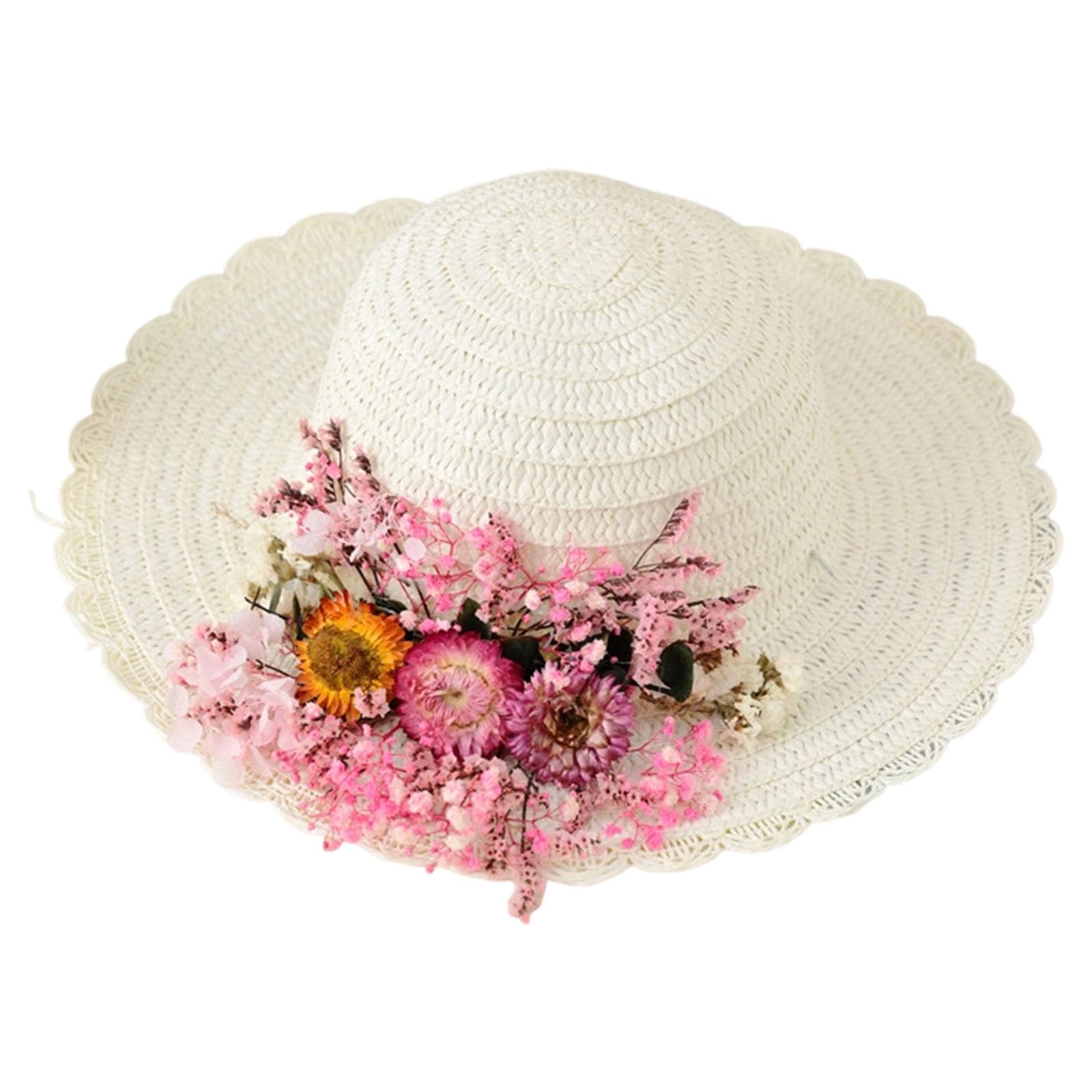 Zeiwohndc A Te Hat Craft Pack With Wide Brim Straw Base, Decoration Materials Nd Dhesive For Costume Ccessories Floral Hat Craft Set Straw Te Party Wide Brim Dress Up Ccessory Flower Decorating