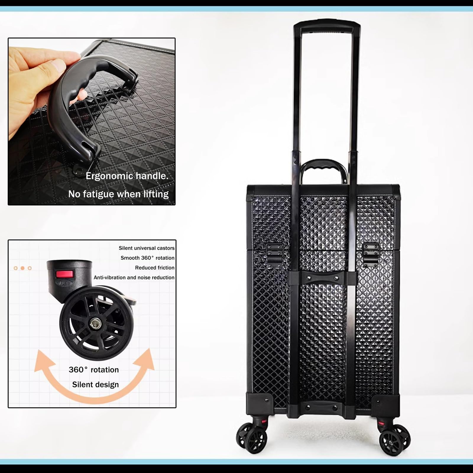 HJXGQJM Professionale Portatile Trousse Make Up Organizers Trucchi Valigetta Porta Trucchi，Beauty Trolley da Viaggio per Trucchi, Trolley Professionale con 4 Ruote,Astuccio per Cosmetici con Cassetti
