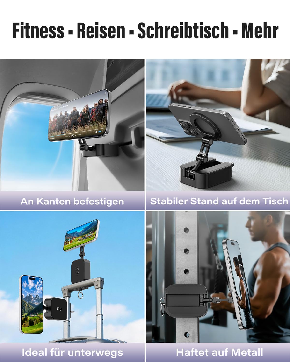 A2C 3-in-1 Magnetische Handyhalterung fürs Gym, extra Starke Magnetkraft, Faltbare Handyhalterung mit Clip für Reise & Schreibtisch, Fitness Zubehör & Geschenk für Männer und Frauen
