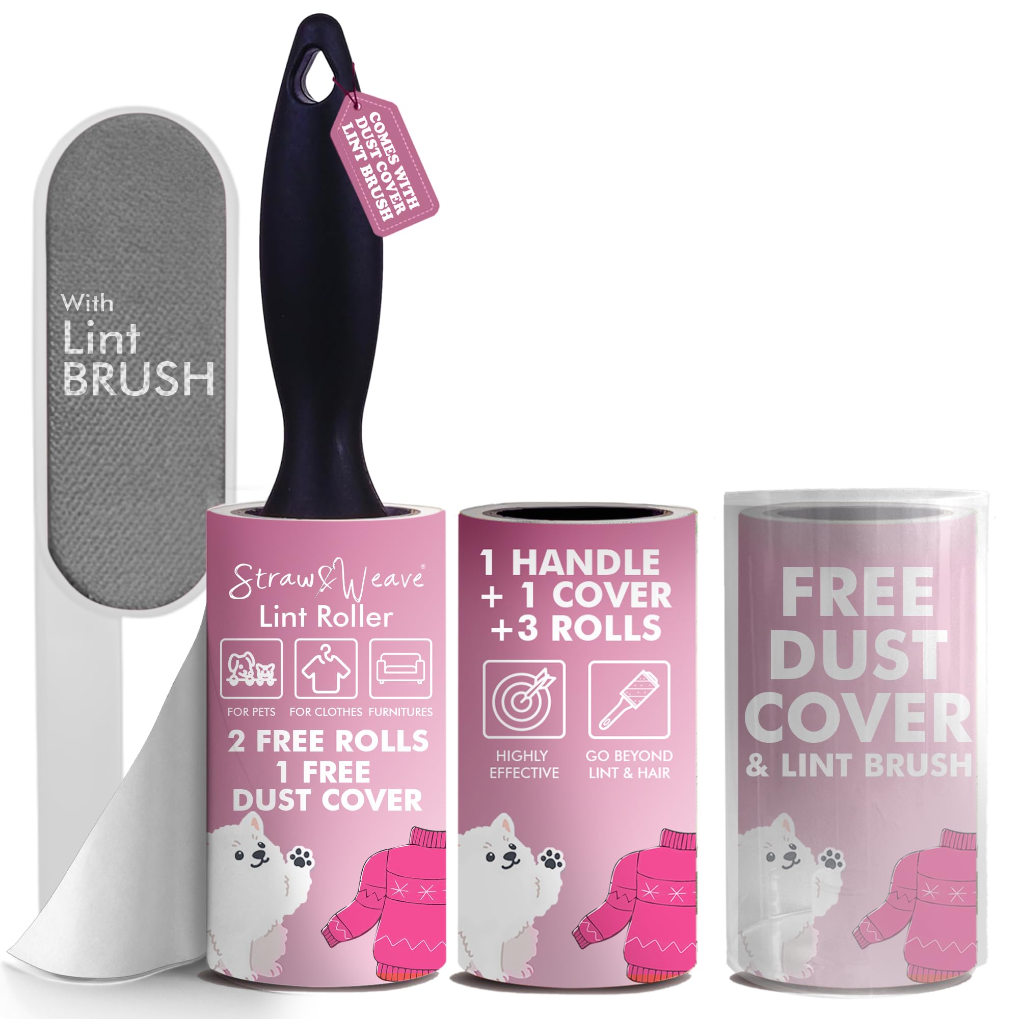 Lint Roller for Clothes with Brush | Pet Hair Roller | 1 Steel Wool Brush, 1 Handle, 180 Sheets with Dust Cover | Lint Remover for Pet Hair and Woolen Clothes