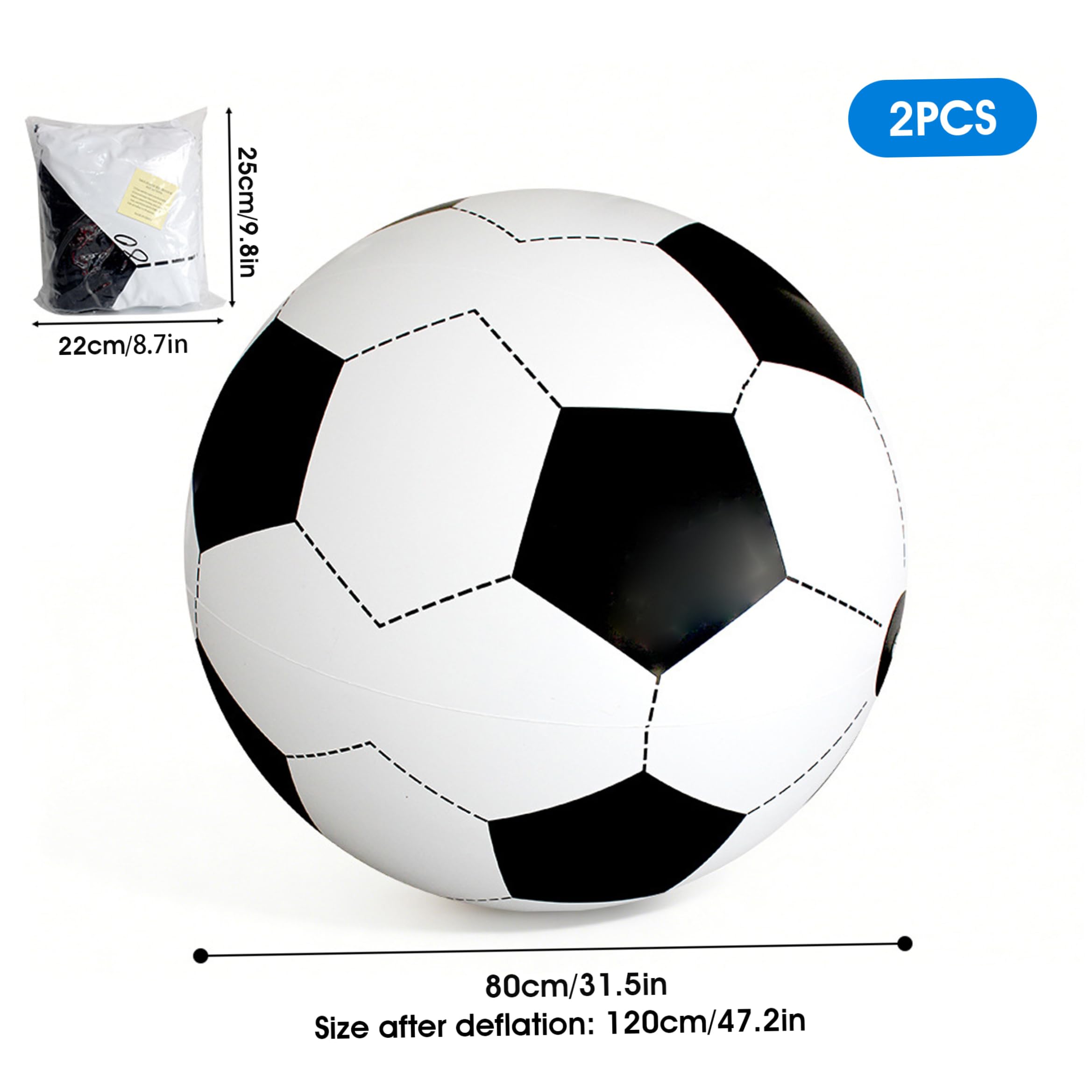 Pelotas de playa, fútbol inflable gigante, paquete de 2, 47 pulgadas