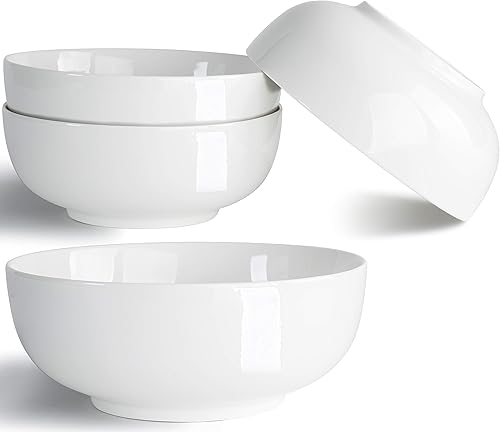 Cuencos de sopa de 40 onzas, cuencos de ensalada, cuencos de cereales, cuencos para pasta, cuencos Pho, cuencos de porcelana duradera color blanco