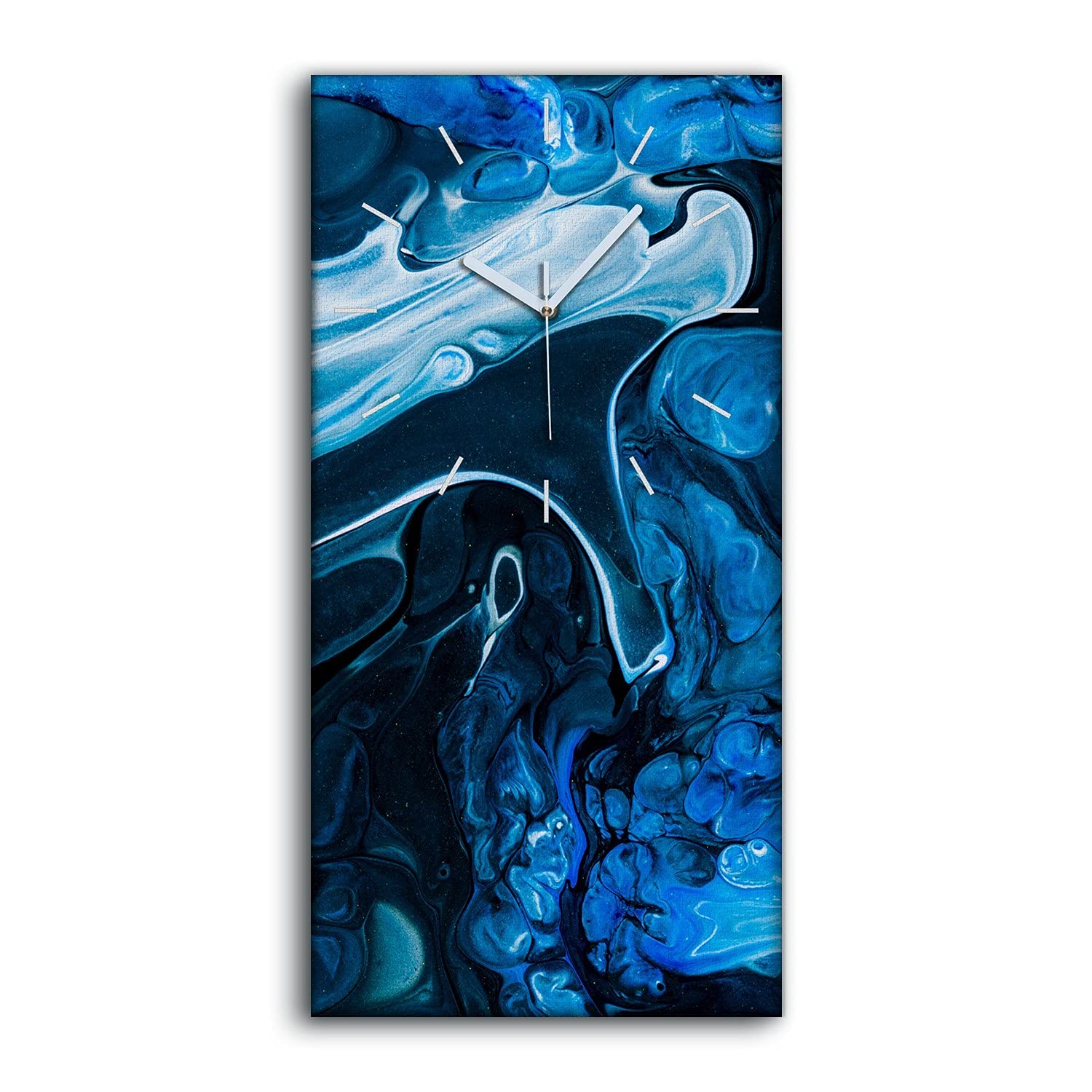 Horloge sur toile tableau abstrait moderne de salon aux aiguilles blanches 30x60cm