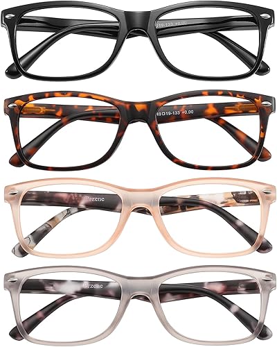 Przene Paquete de 4 lentes de lectura clásicos rectangulares con bloqueo de luz azul para mujeres y hombres con bisagras de resorte 1177