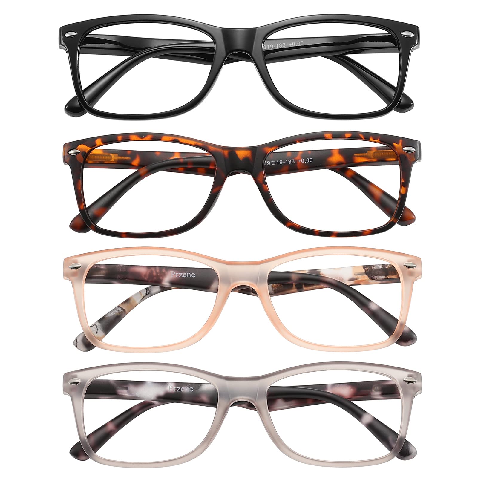 Photo 1 of Przene Small Reading Glasses for Women Men Oval Blue Light Blocking Readers with Spring Hinge 4 Pack Mixed Color-c2 3.5 x