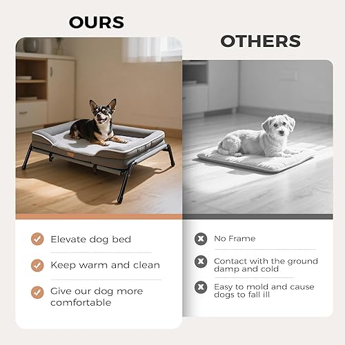 Miniatura 4 de Cama elevada para perro para exteriores con marco de acero y malla transpirable + sofá cama ortopédica para perros con parte superior de felpa