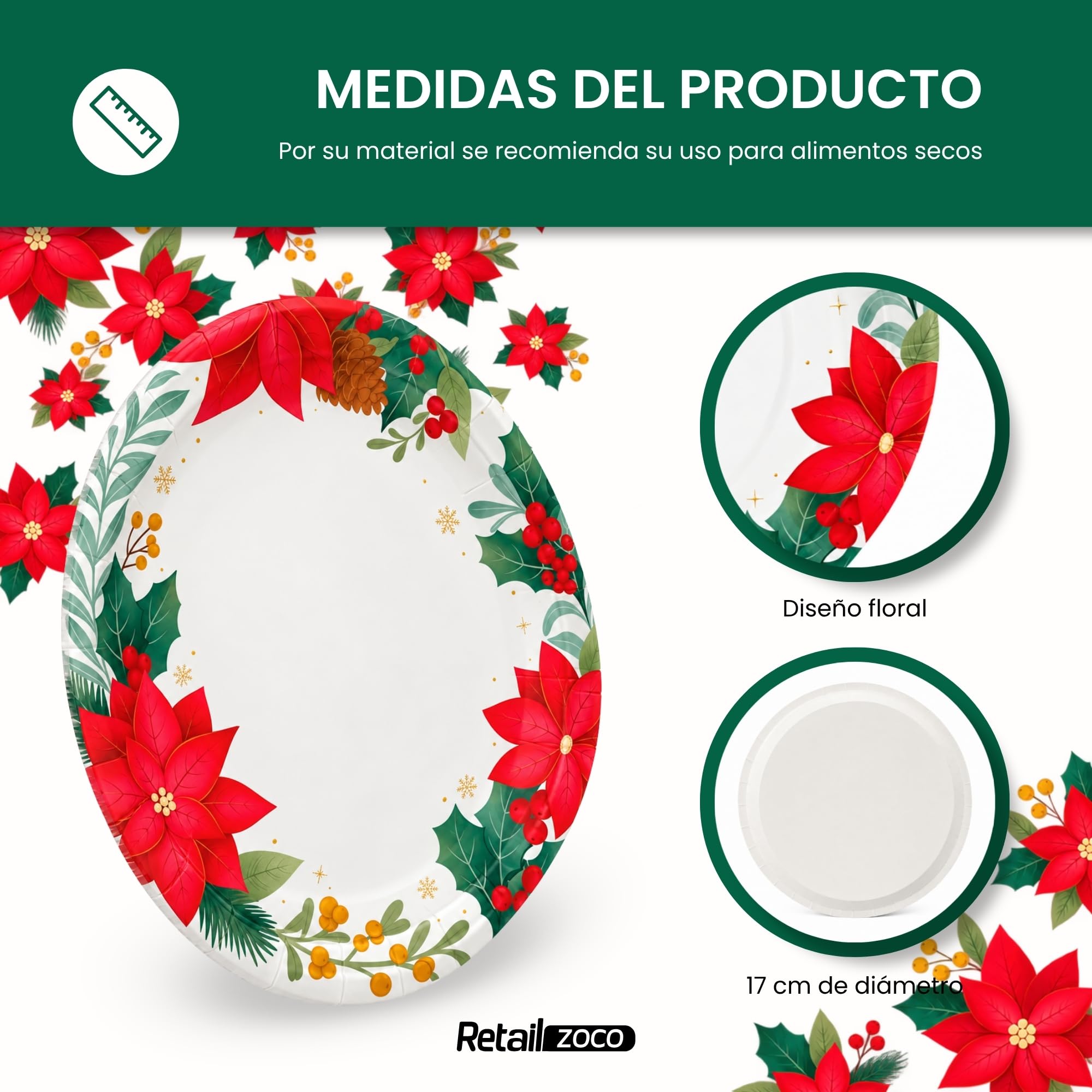 Platos de cartón, Platos Desechables cartón, Diseño Floral, 6 Unidades - imagen 4