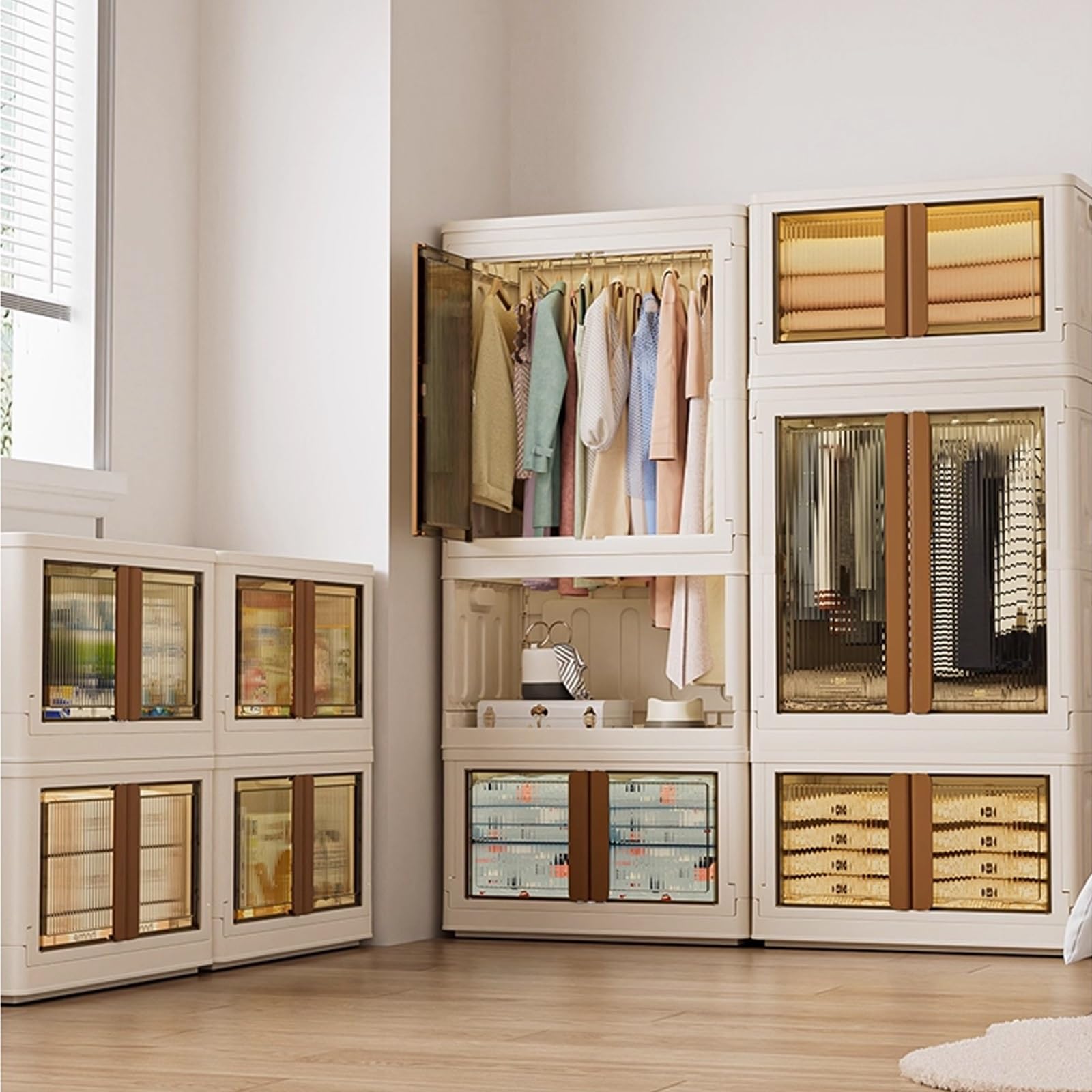 Armadio Piccolo Camera da Letto Salvaspazio Grande Capacità Cabina Armadio Componibile Legno Facile da Montare per Dormitori e Appartamenti