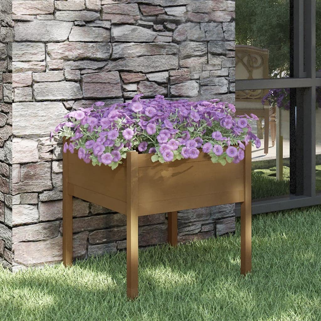 Macetero marrón miel para plantas exterior para jardín, terraza, 70 x 70 x 70 cm, madera maciza de pino