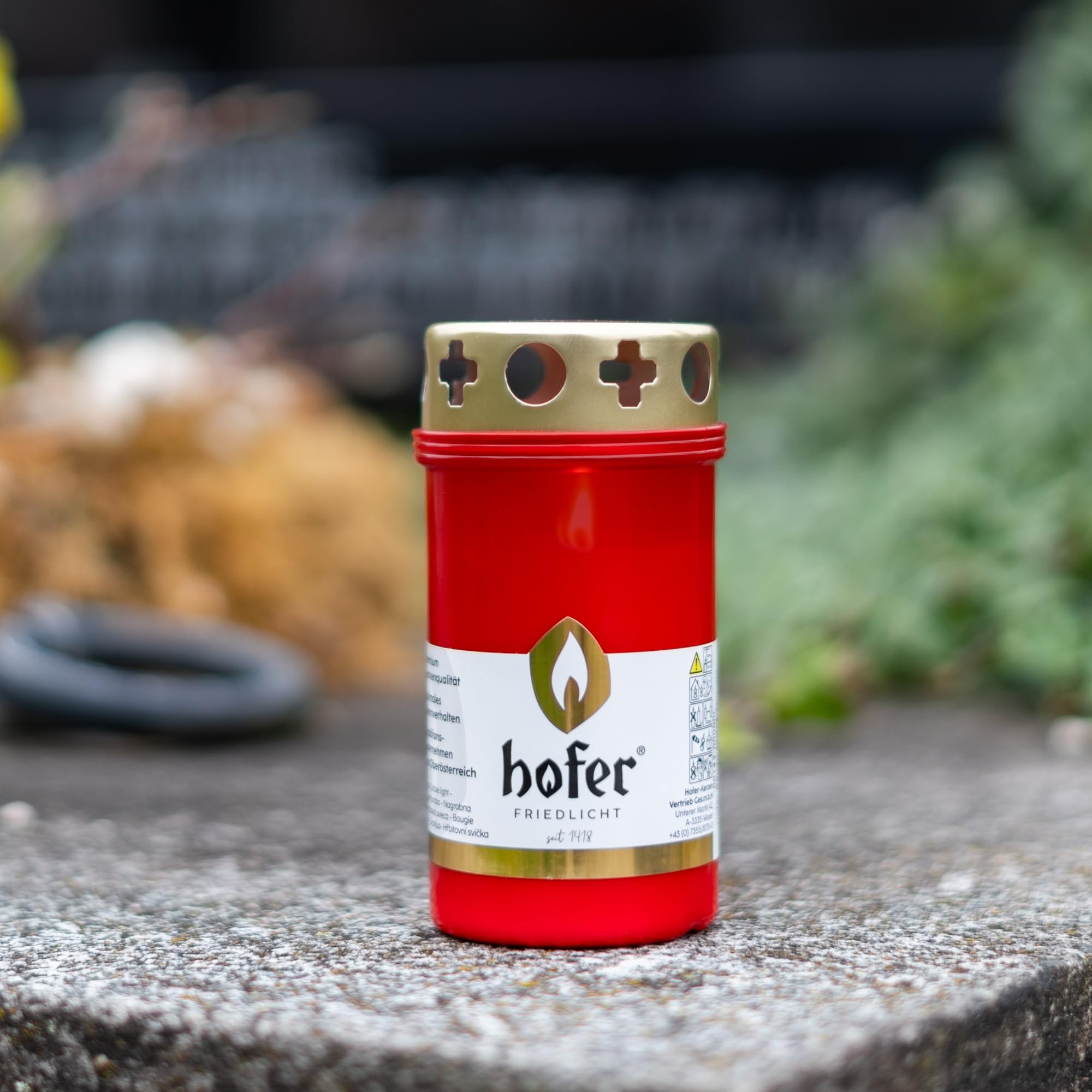 Set di 6 candele Hofer, durata 7 giorni – L'originale [Select] resistente alla pioggia | candele con coperchio | lume per cimitero con motivo e scritta | Candele per decorazione funeraria