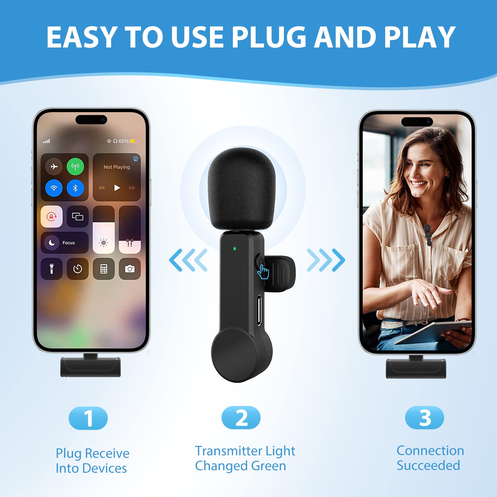 Microfono Wireless Sprifityy | Per IPhone/Android/PC | Cancellazione Rumore | Per Vlog E Live - Foto 9