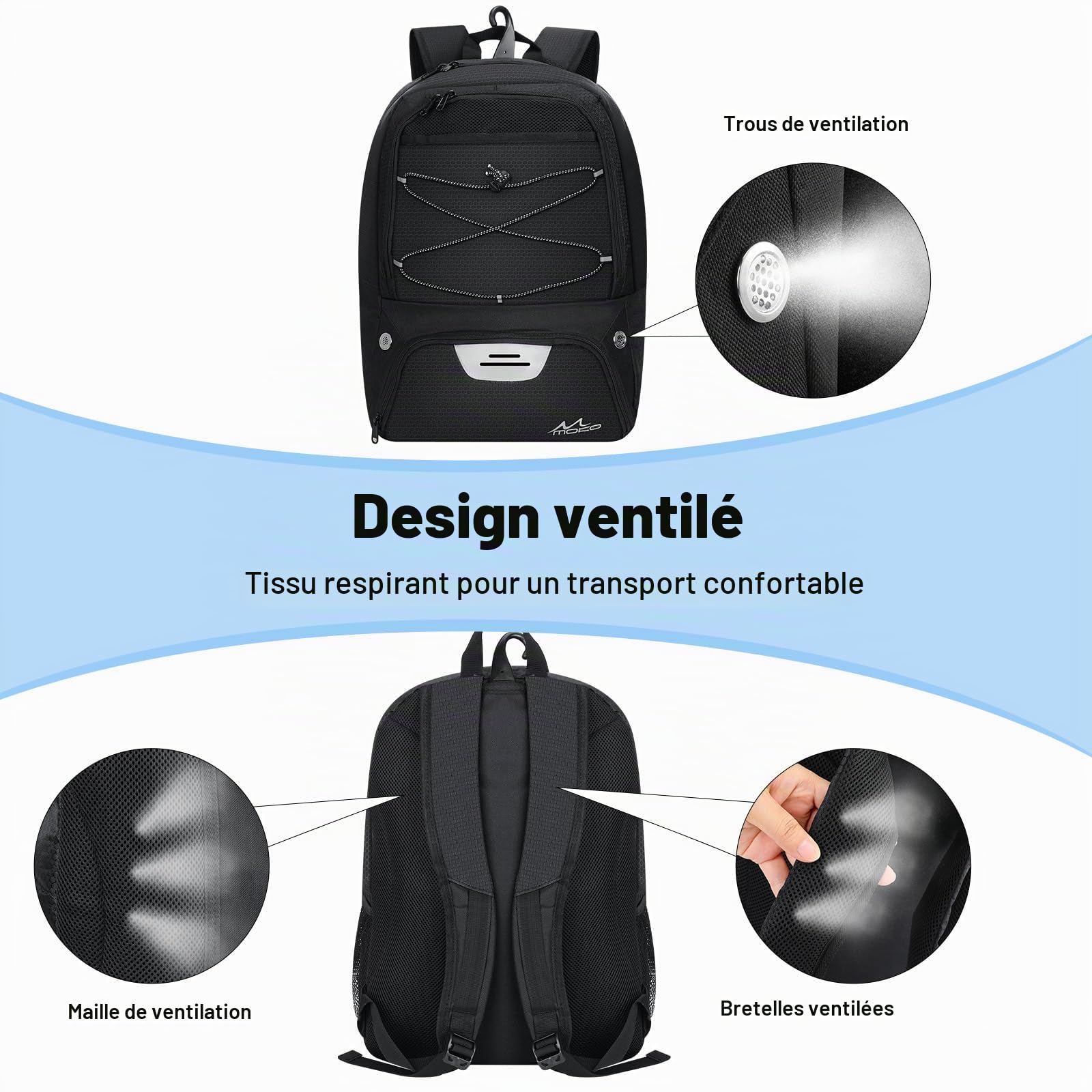 MoKo Sac à Dos de Sac Basket-Ball, Football pour Hommes et Femmes avec Compartiments séparés