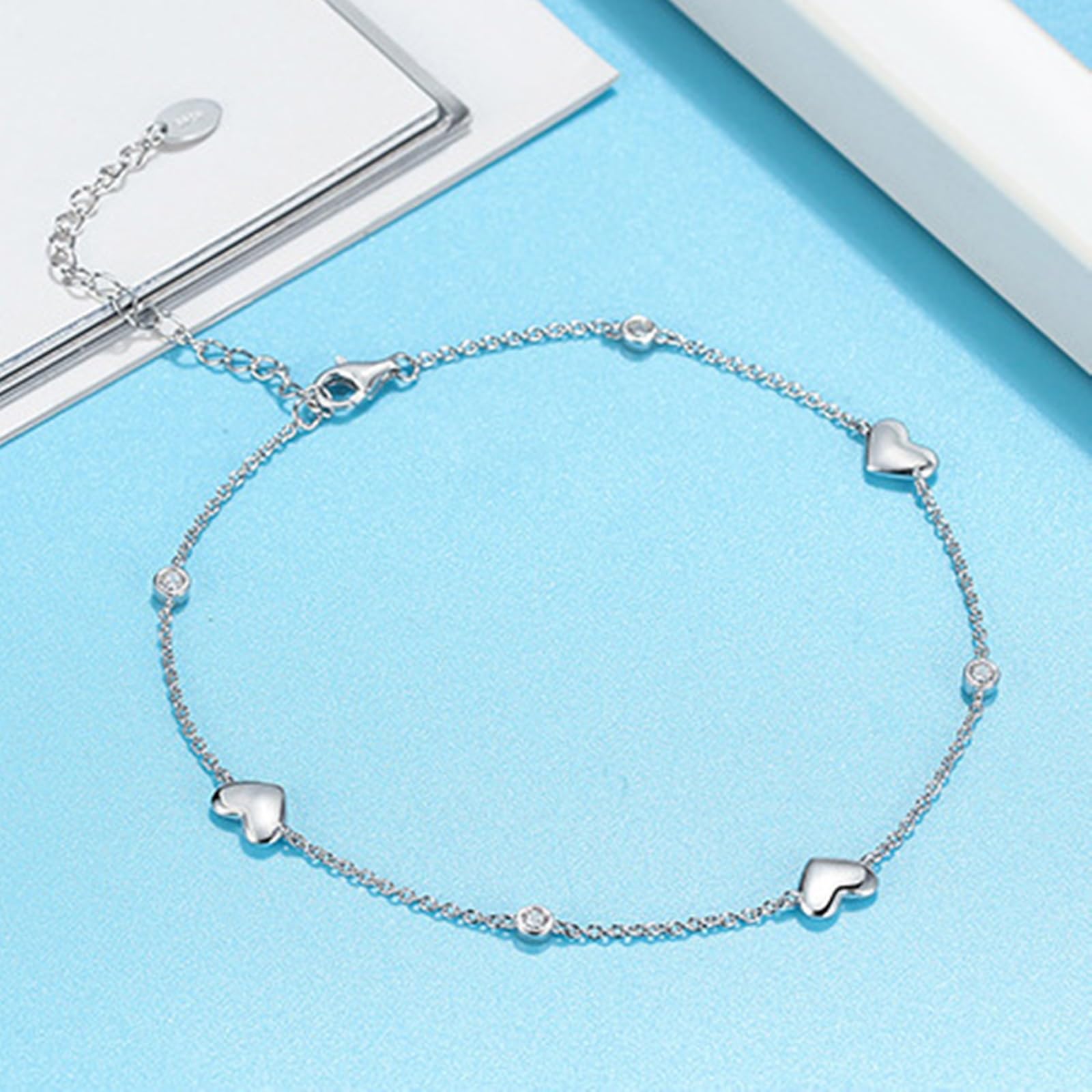 Cavigliera Argento 925 Donna, Cavigliera Donna Estiva Catena con Cuore e Zirconi, Bracciali alla Caviglia da Spiaggia Piede Catena Cavigliere Regolabili per Donne