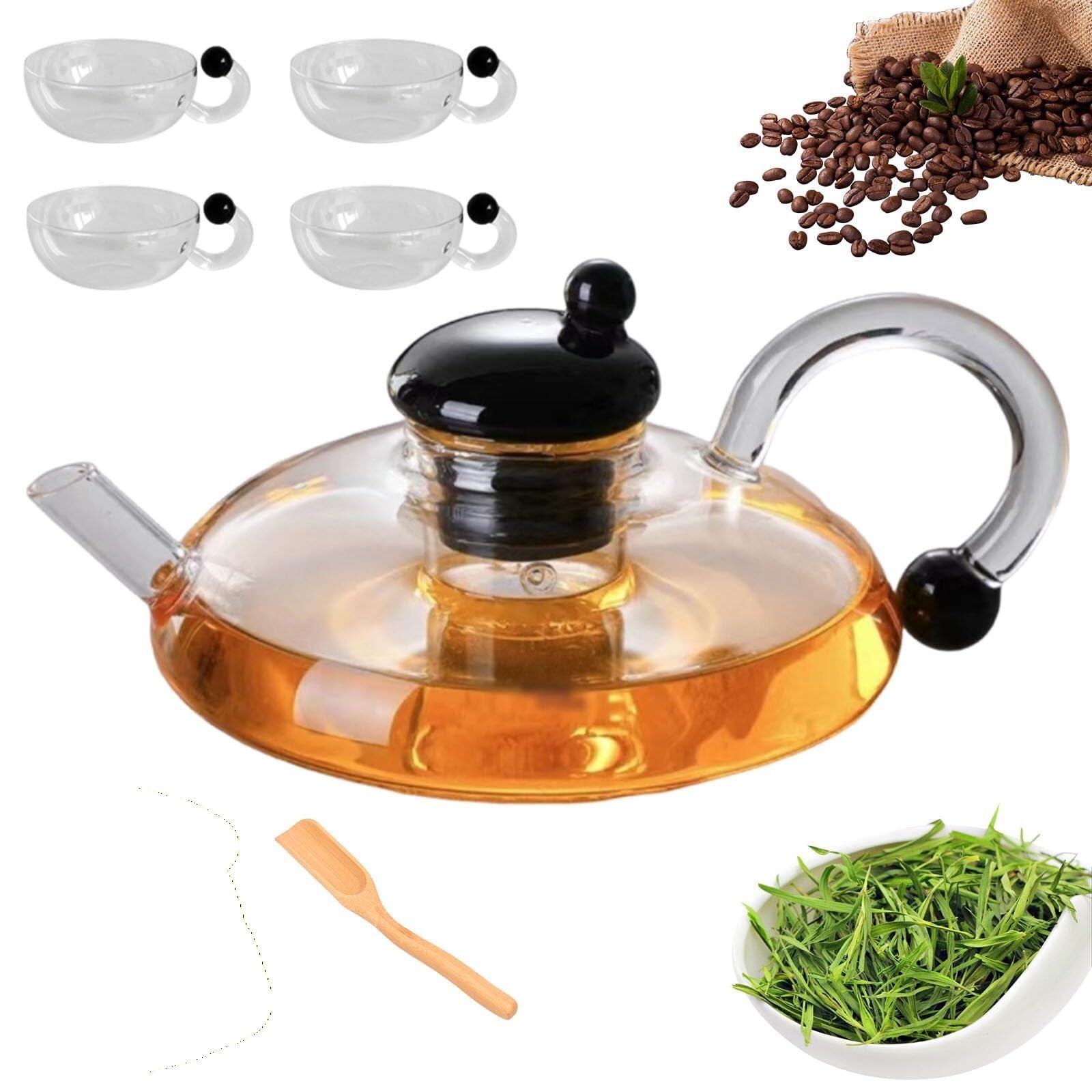 Zestaw do parzenia herbaty filtrowanej, żaroodporny szklany dzbanek z zaparzaczem do herbaty liściastej i kawy(Transparent*4 Cup)