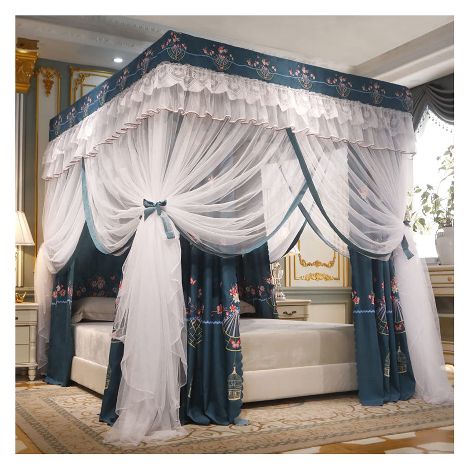Cortinas para cama de doble capa que pueden bloquear el polvo con dosel de princesa
