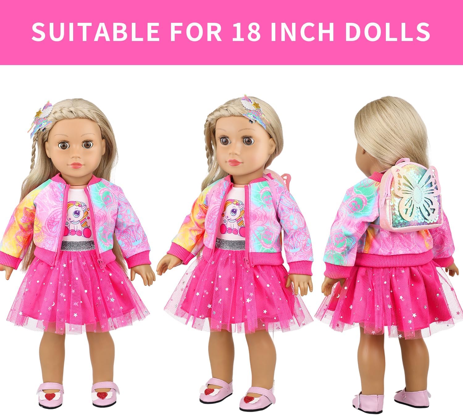 18 Inch American Doll Clothes and Accessories Makeup Set Outdoor Casual Playset for Parent-Child Interaction Birthday Christmas Thanksgiving Day Gift(Not Include Doll) - Image 3