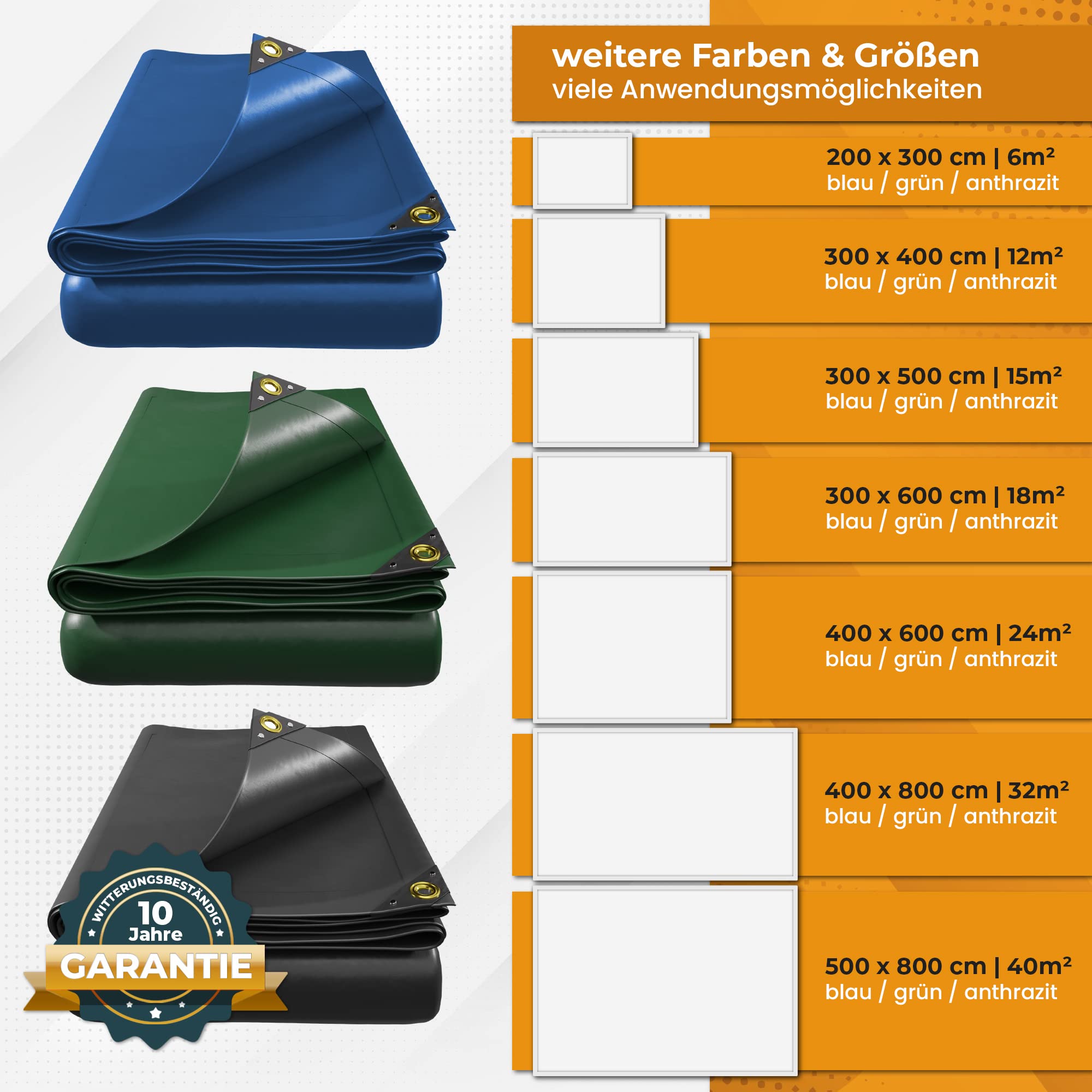 Profi Abdeckplane 650 g/m² Gewebeplane - 10 Jahre Garantie, Massive Schutzplane für Boot, Pool, Wohnwagen, Zeltunterlage, LKW PVC Plane für Camping & Outdoor Garten (anthrazit, 400x600cm - 24m²)