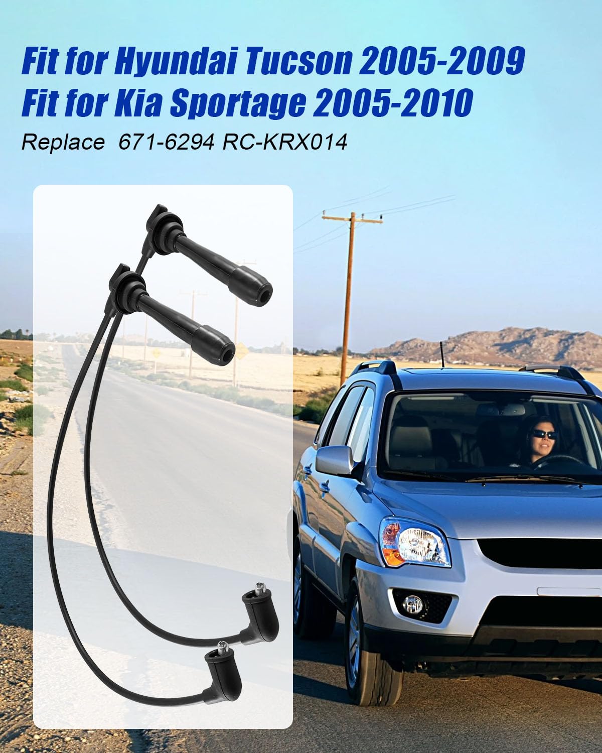 Set of 6 PCS 671-6294 56008 Ignition Spark Plug Wires Fit for Hyundai Tucson 2005-2009 Fit for Kia Sportage 2.7L V6 2005-2010 with Iridium Spark Plugs Replace RC-KRX014 55807 27501-37C10