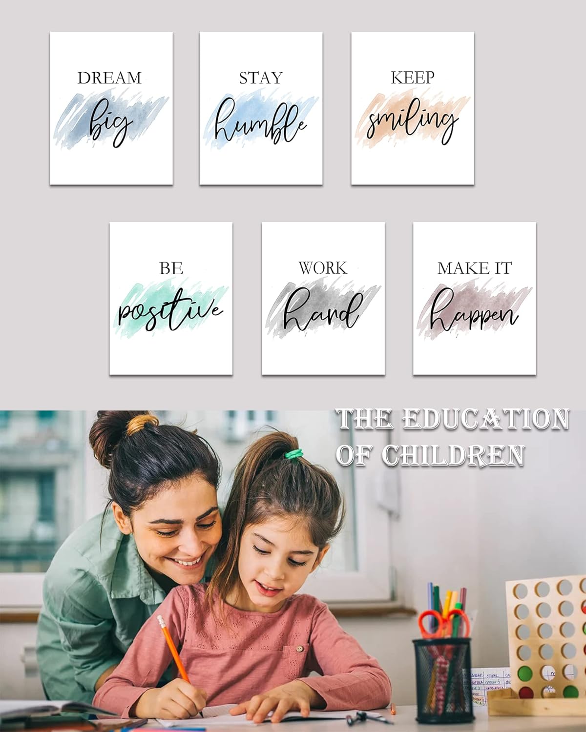 Framed Motivational Canvas Wall Art Set for Kids - 8" x 10"