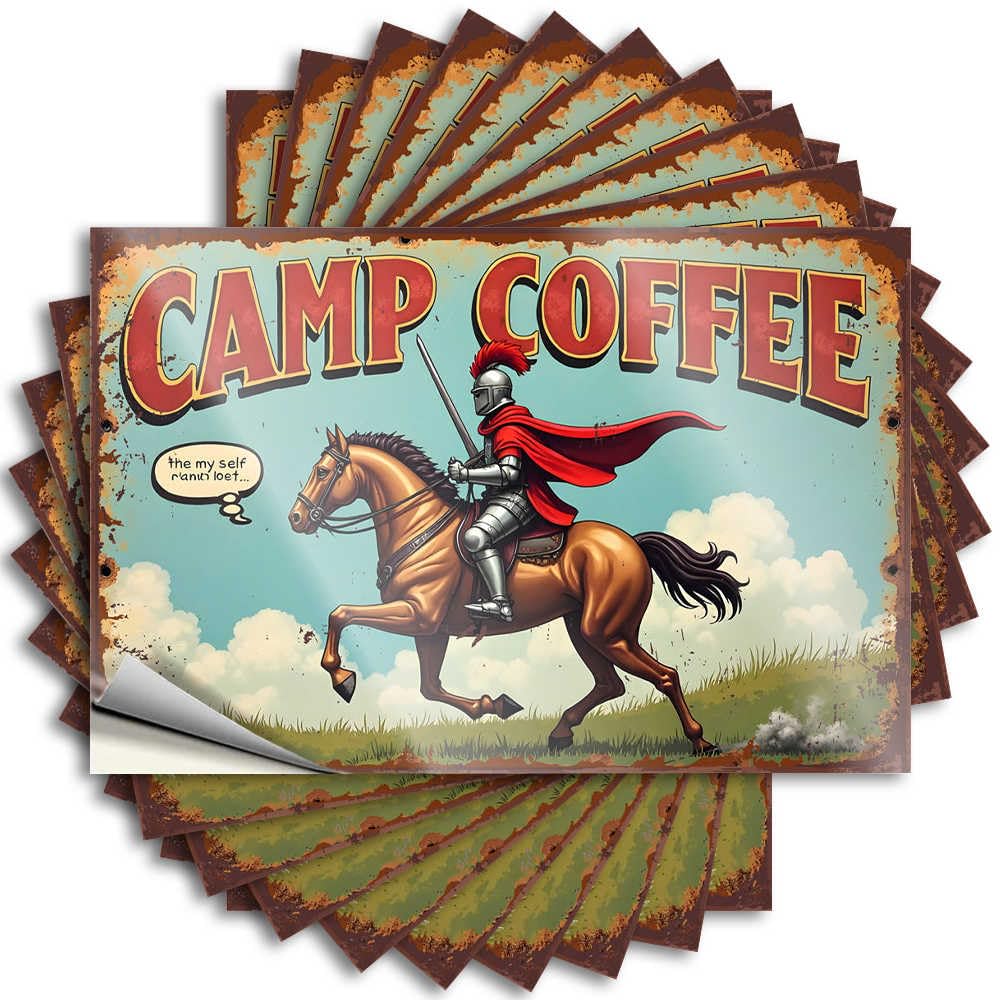 Fzfn Colour Saying Indie Durable Vinyl - Camp Coffee: A Knight's Quest For The Perfect Brew Cover For Western Use(8X12cm)