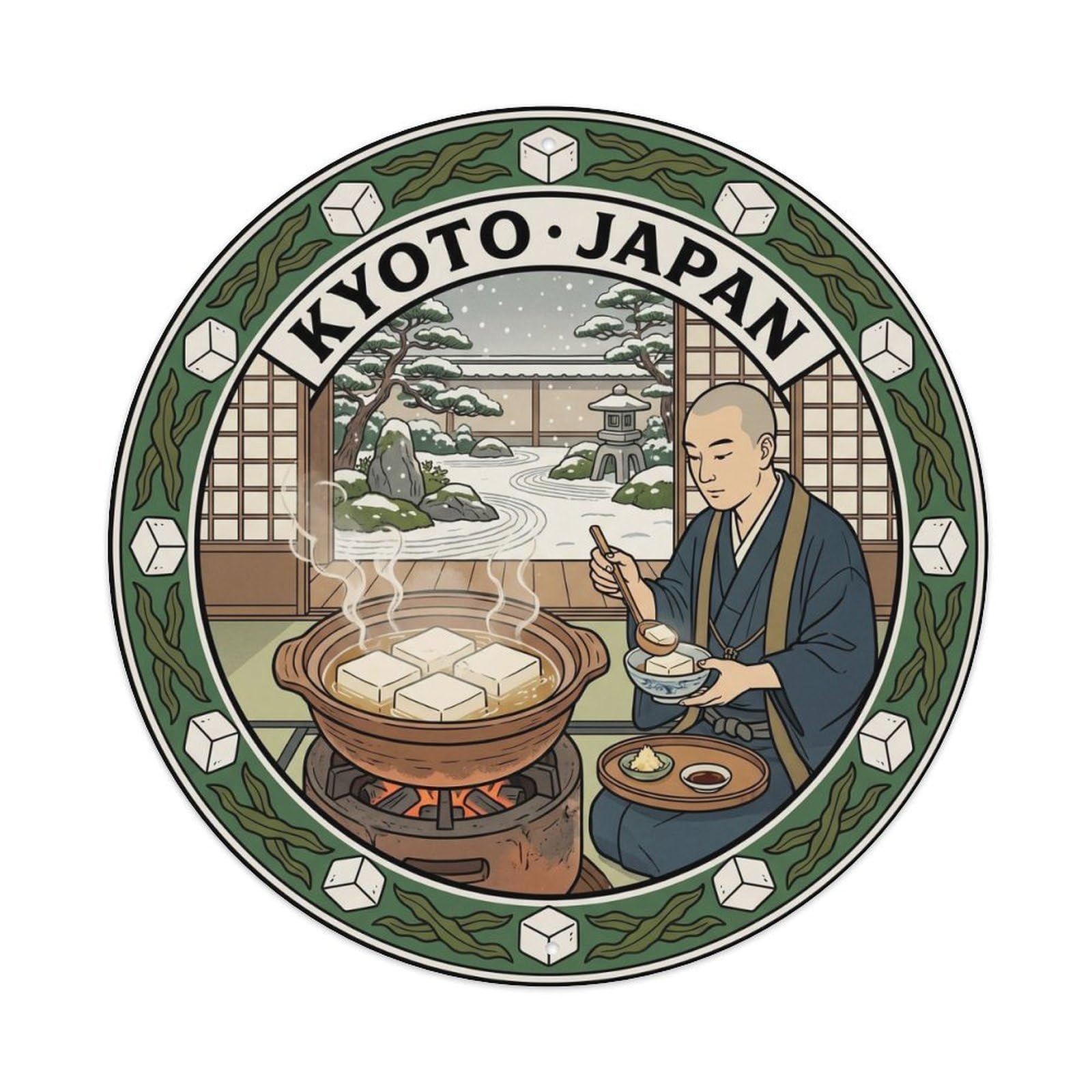 Kyoto Nishiki Tofu Yudofu Steam Food Market Travel Metal Tin Sign