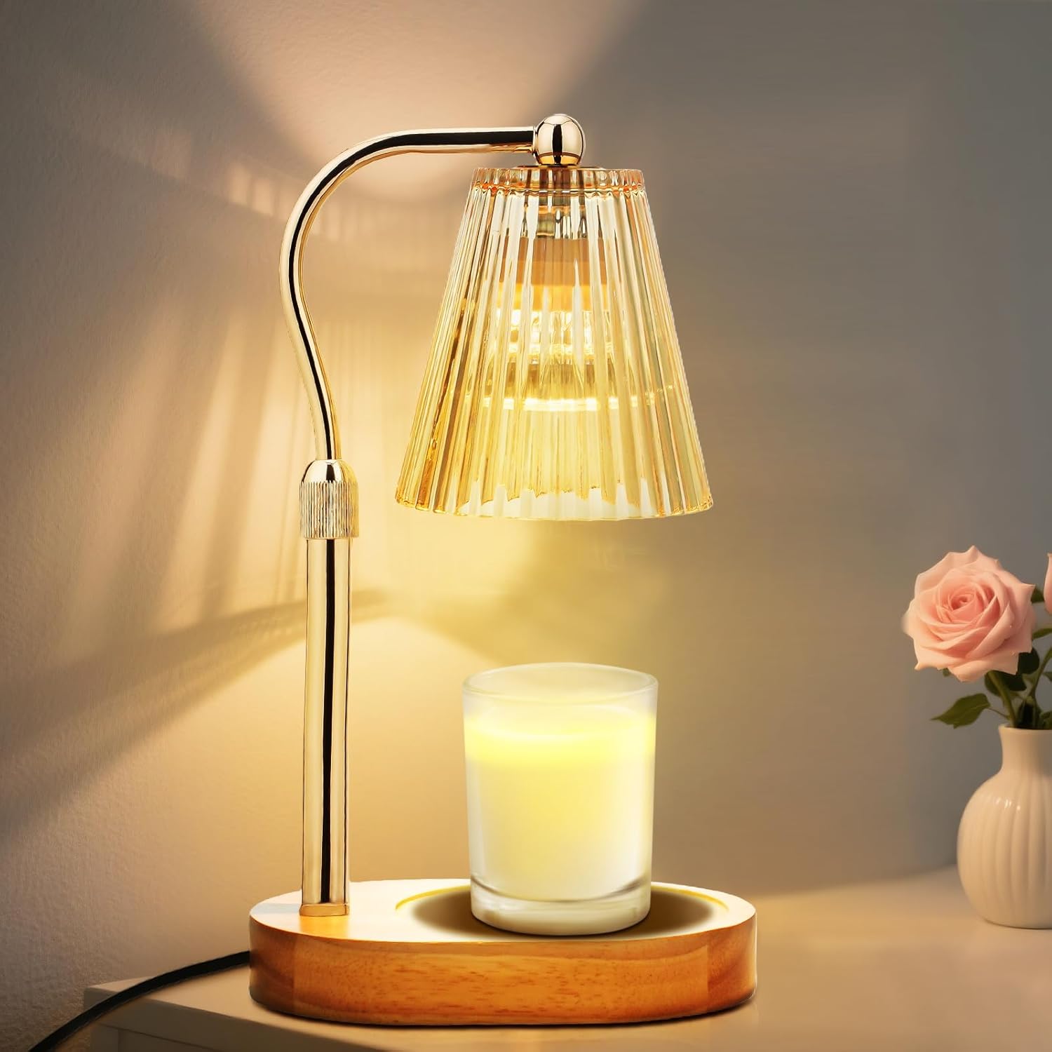 Candle Warmer Lamp with 2Bulbs, Adjustable Height Dimmable Wax Warmer with Timer, Wax Melt Warmer with 4 Brightnes, Candle Warmer Light for Mothers Day/Birthday Gifts