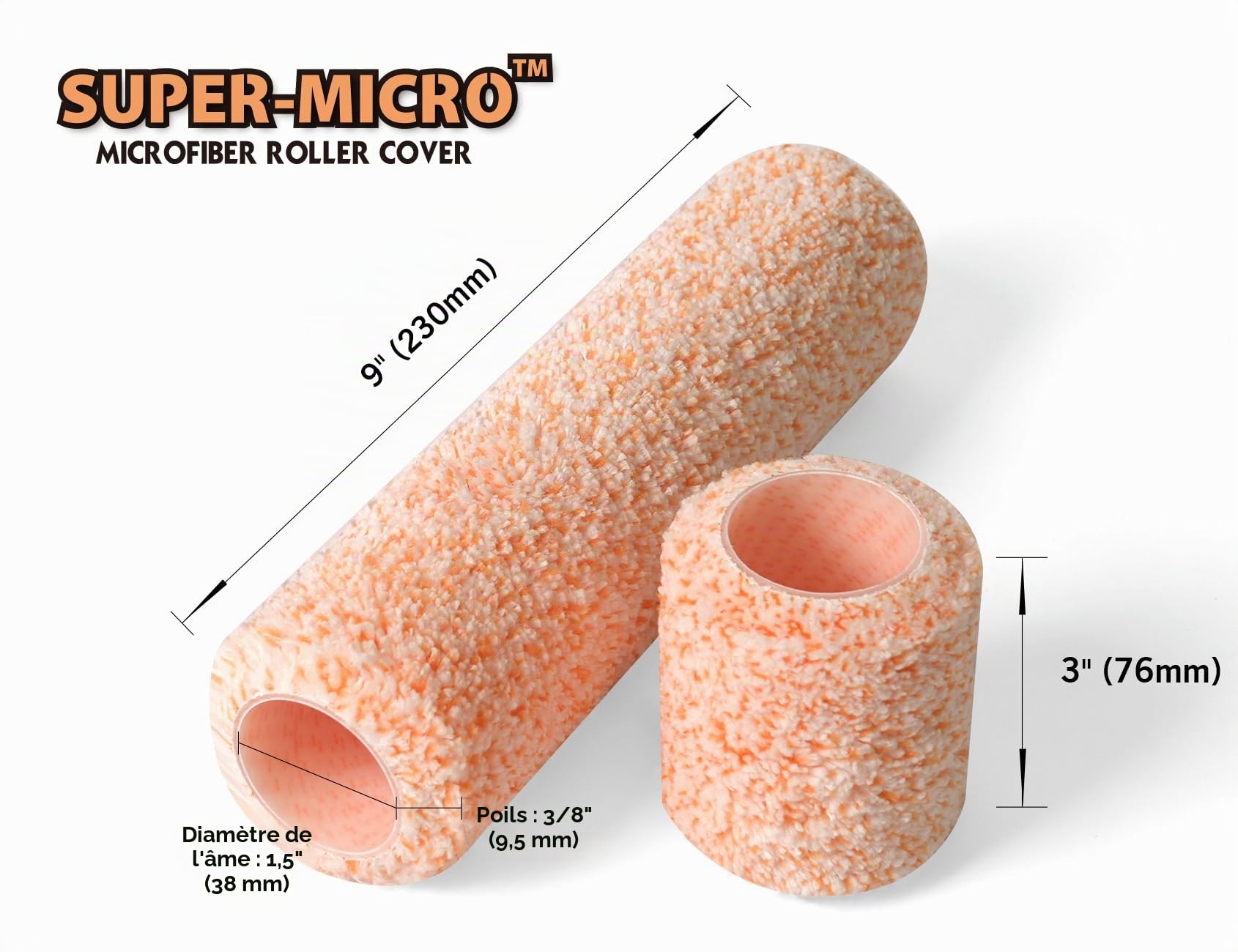 ROLLINGDOG Kit de 18 rouleaux de peinture avec manche d'extension de 7,6 cm et 22,9 cm en microfibre, pinceaux angulaires, plateau de peinture et doublures pour peinture murale, plafond et maison