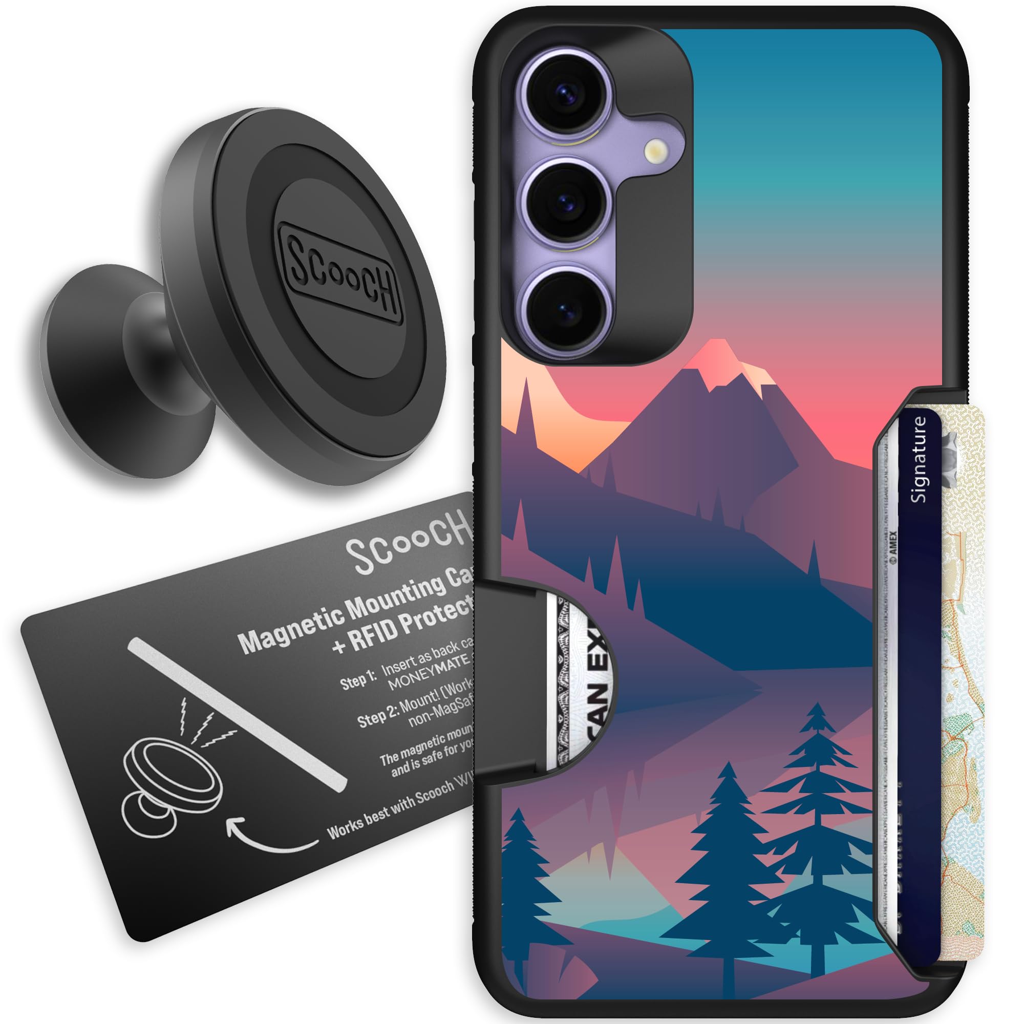 Scooch for Samsung Galaxy S25 Plus Case with Card Holder, Moneymate Wallet Case with Card Slot and Protection for 4 Cards, Drop Protection, Wingmount