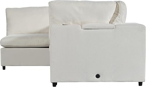 Miniatura 10 de Sofá modular en forma de L de combinación gratuita con puertos de carga USB, carga inalámbrica y altavoz Bluetooth integrado en el brazo, sofá