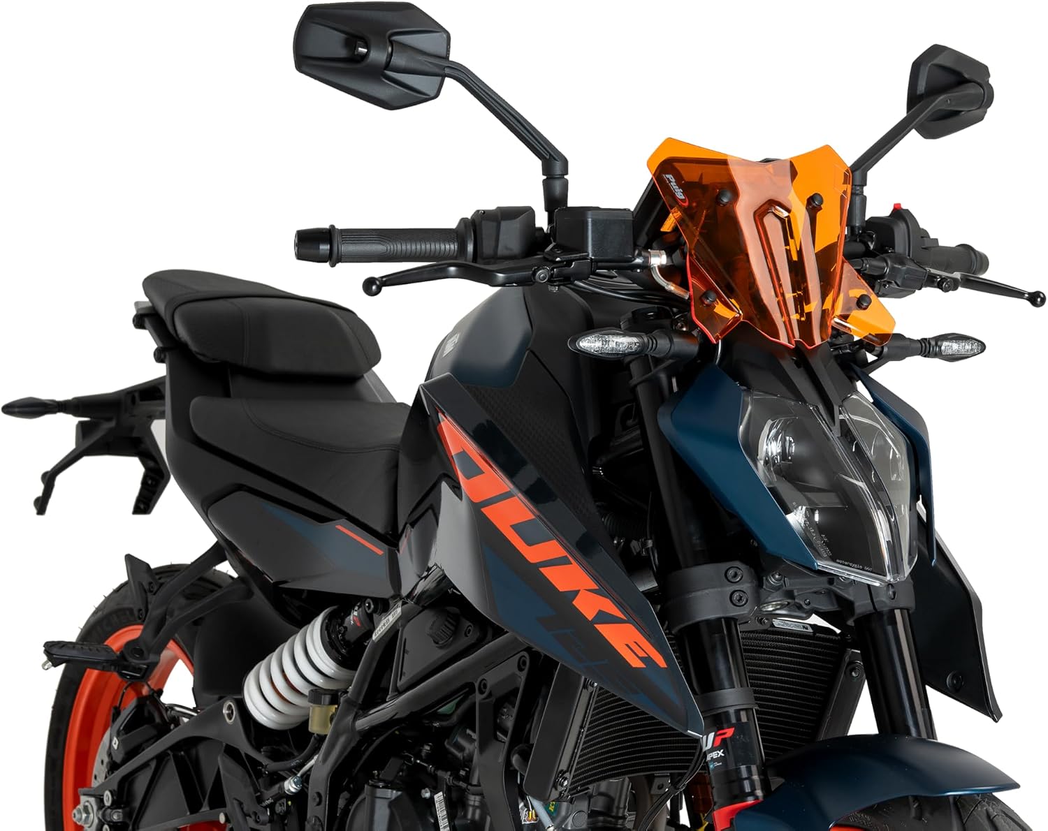 Puig 21997T Sportowa szyba przednia nowej generacji – sportowy design i ochrona aerodynamiczna dla KTM 125 DUKE i KTM 390 DUKE 2024-2025, pomarańczowa