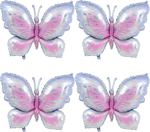 SAMOKA Globos de mariposa, 4 globos de aluminio de mariposa de Mylar para fiestas temáticas de mariposas, bodas, cumpleaños, baby shower,