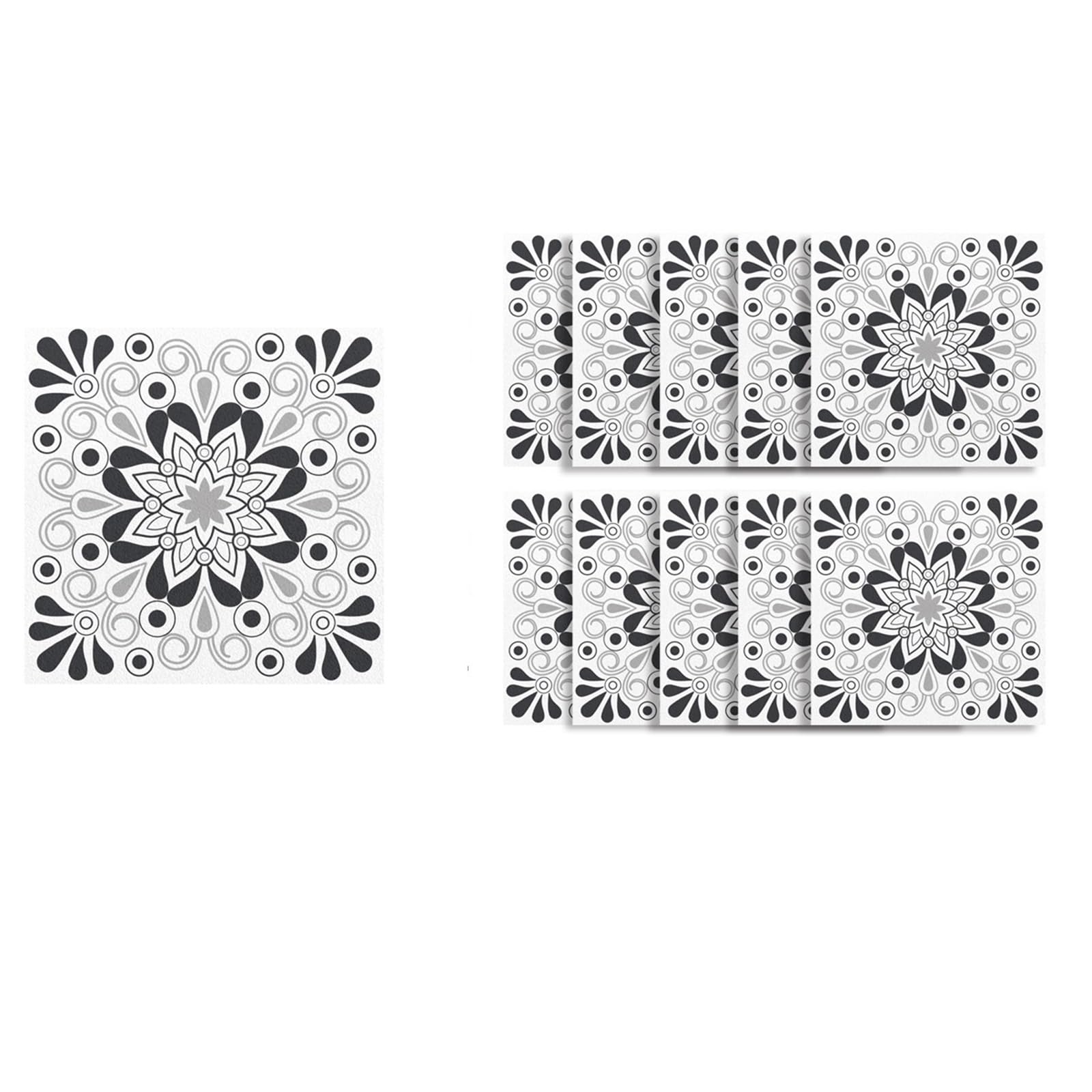 Wall Tile Sticker Retro Floral Tile Stickers for Balcony Terrace and Kitchen Background Wall Decoration Self-Adhesive Waterproof 10pcs/Set(Size2)