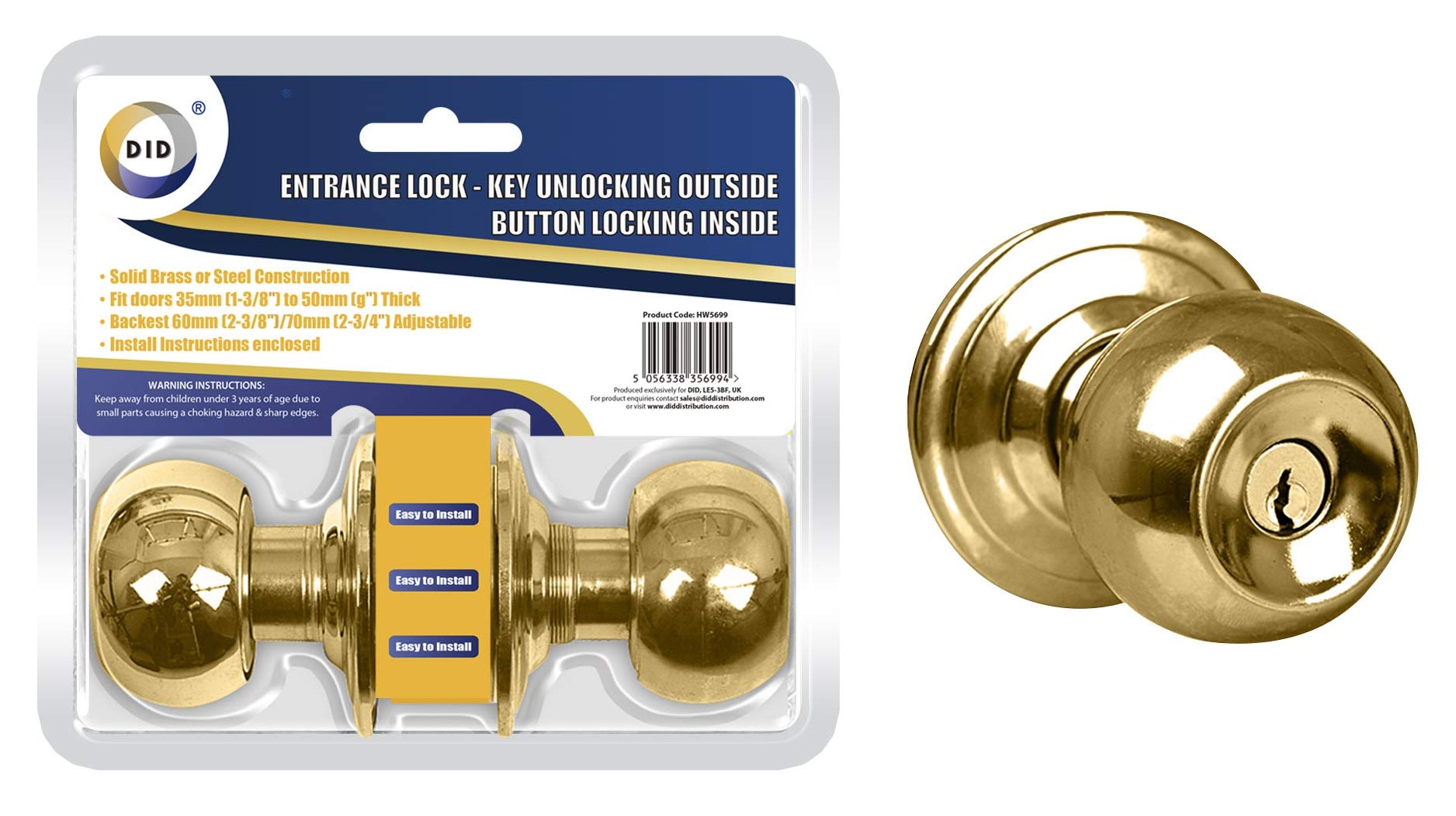 Gold Entrance Door Lock with Keys with Button and Handle Very Heavy Duty KNOB Made from Stainless Steel