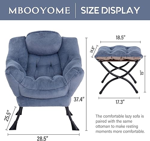 Miniatura 3 de Silla Lazy con otomana plegable, sillón moderno con reposabrazos y un bolsillo lateral y reposapiés plegable, silla de lectura de ocio para sala de